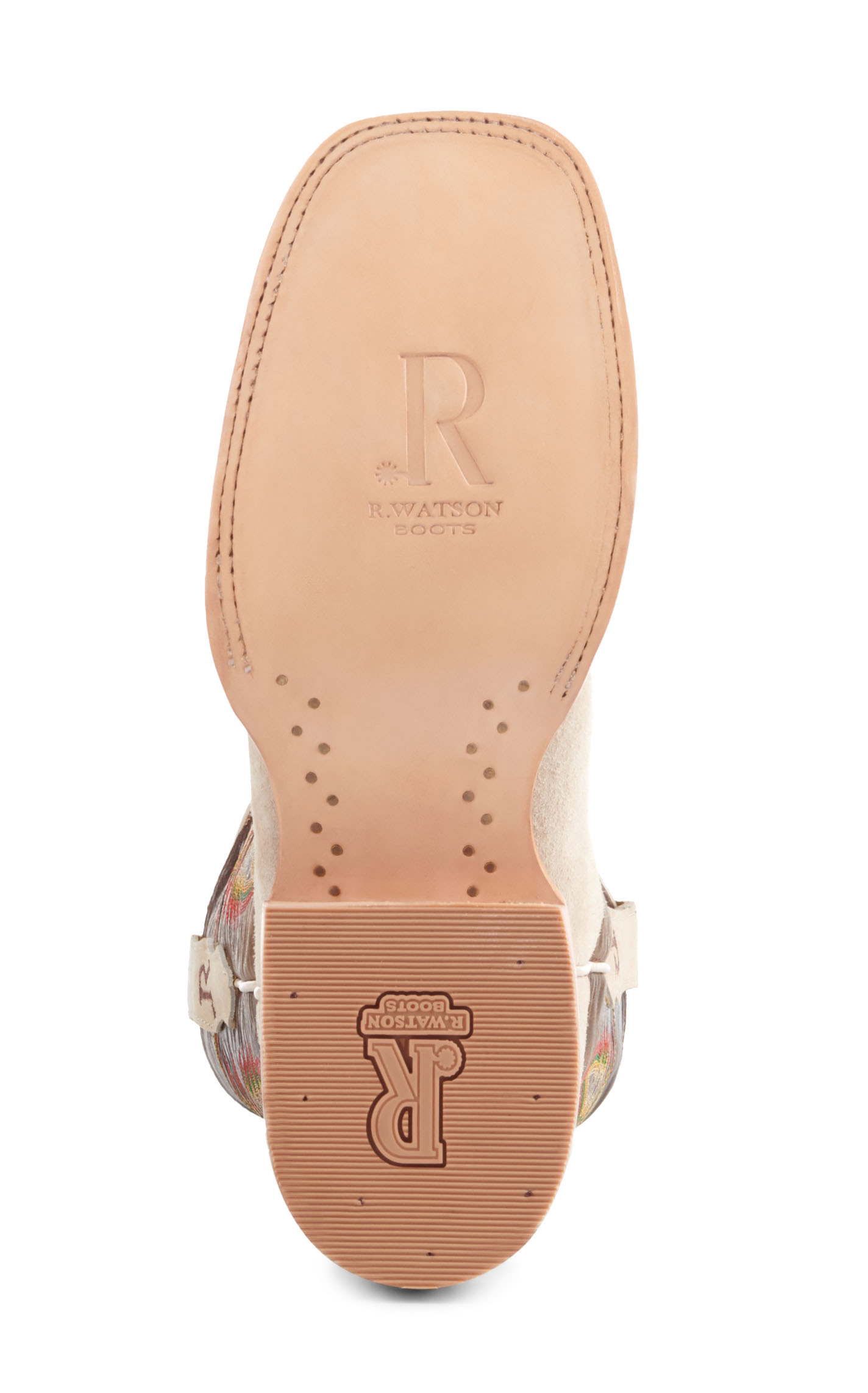 R. Watson Men's Bone Boar and Honey Brown Wide Square Toe Cowboy Boots - Image 1