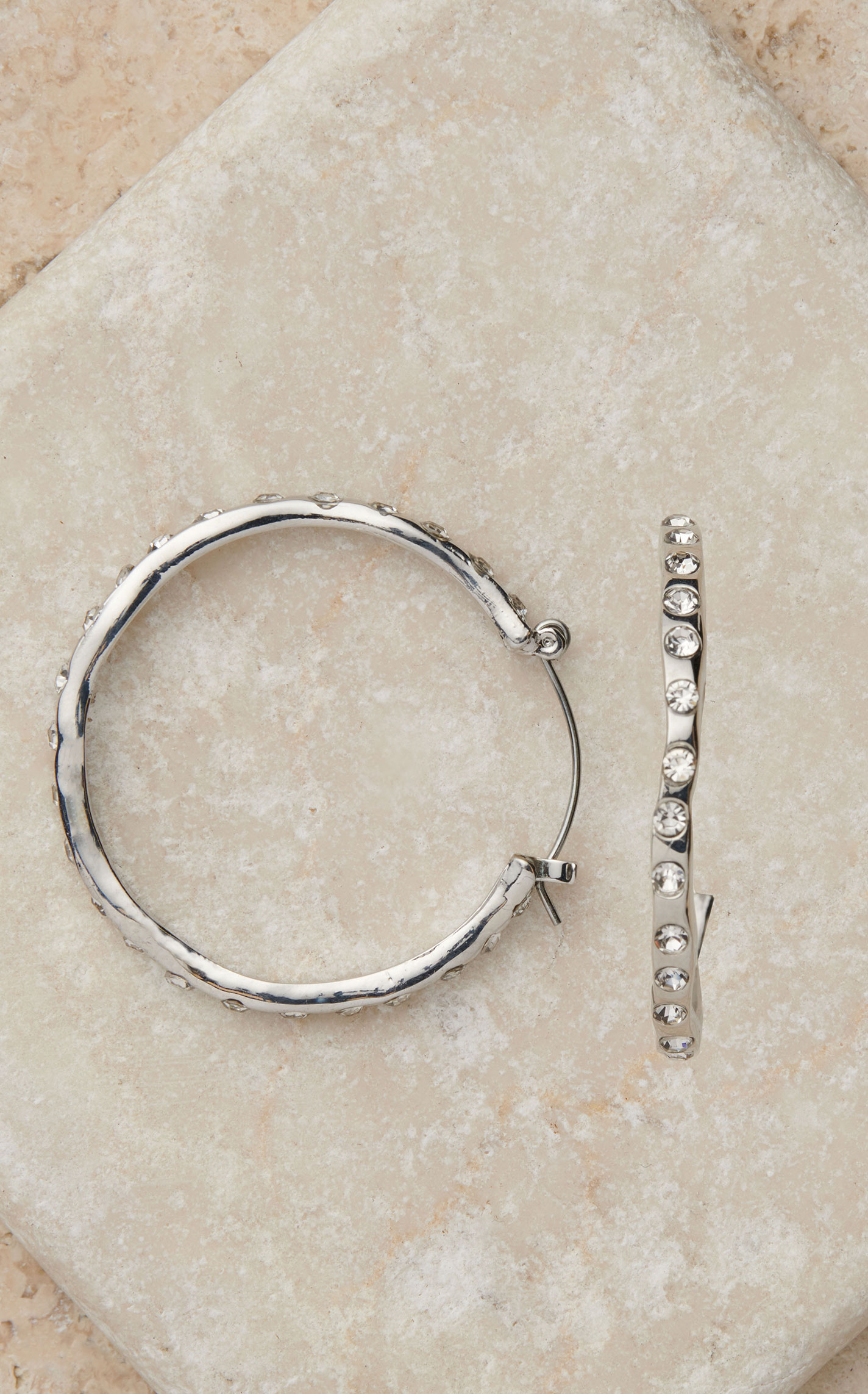 Blazin Roxx Silver with Clear Crystals Hoop Earrings - Image 1