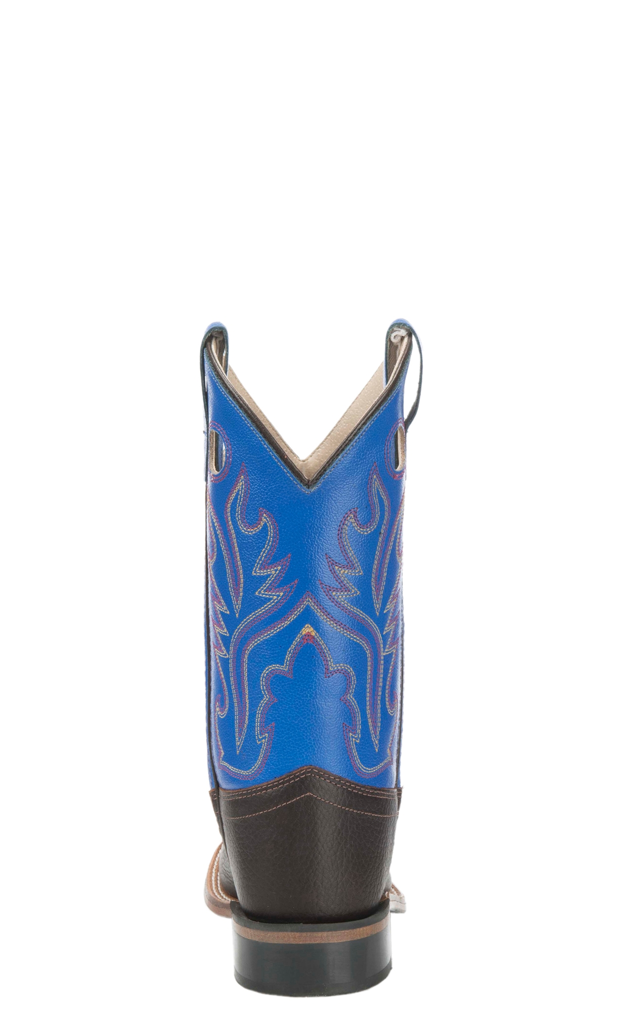 Old West Kids Oiled Rusty Brown and Blue Corona Calf Square Toe Cowboy Boots - Image 1