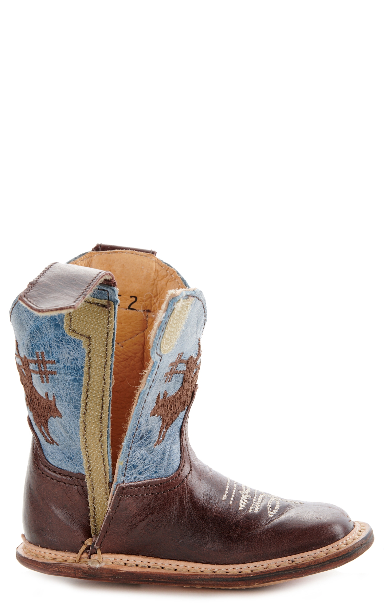 Roper Cowbaby Bull Rider Chocolate & Denim Square Toe Boots - Image 1