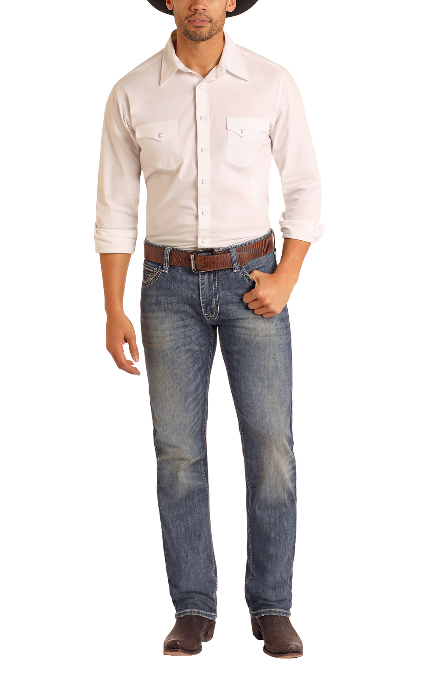 Rock & Roll Denim Men's Revolver Medium Wash Straight Jeans - Image 1