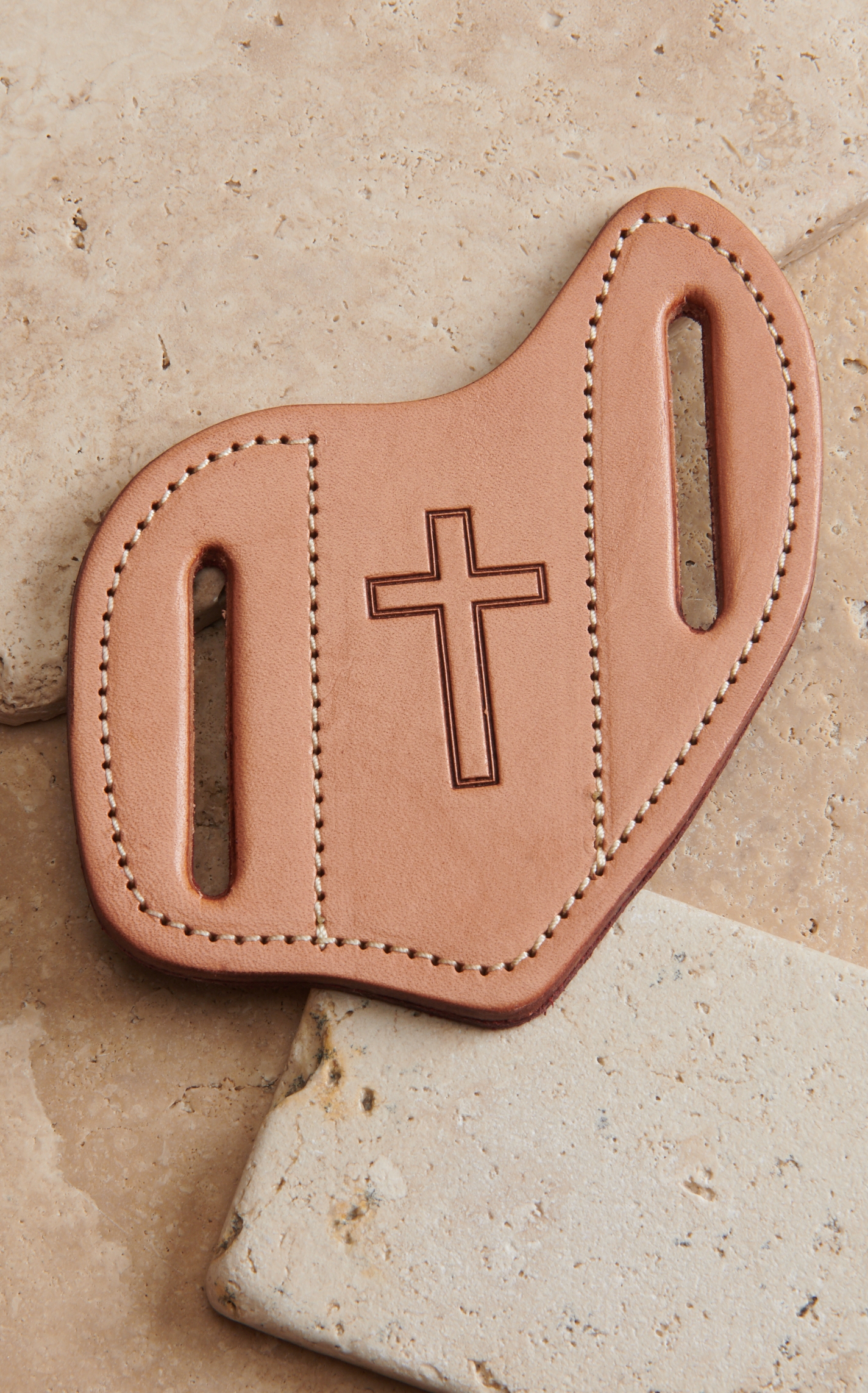 Randall Leather Designs Tan Leather Cross Pancake Knife Sheath - Image 1