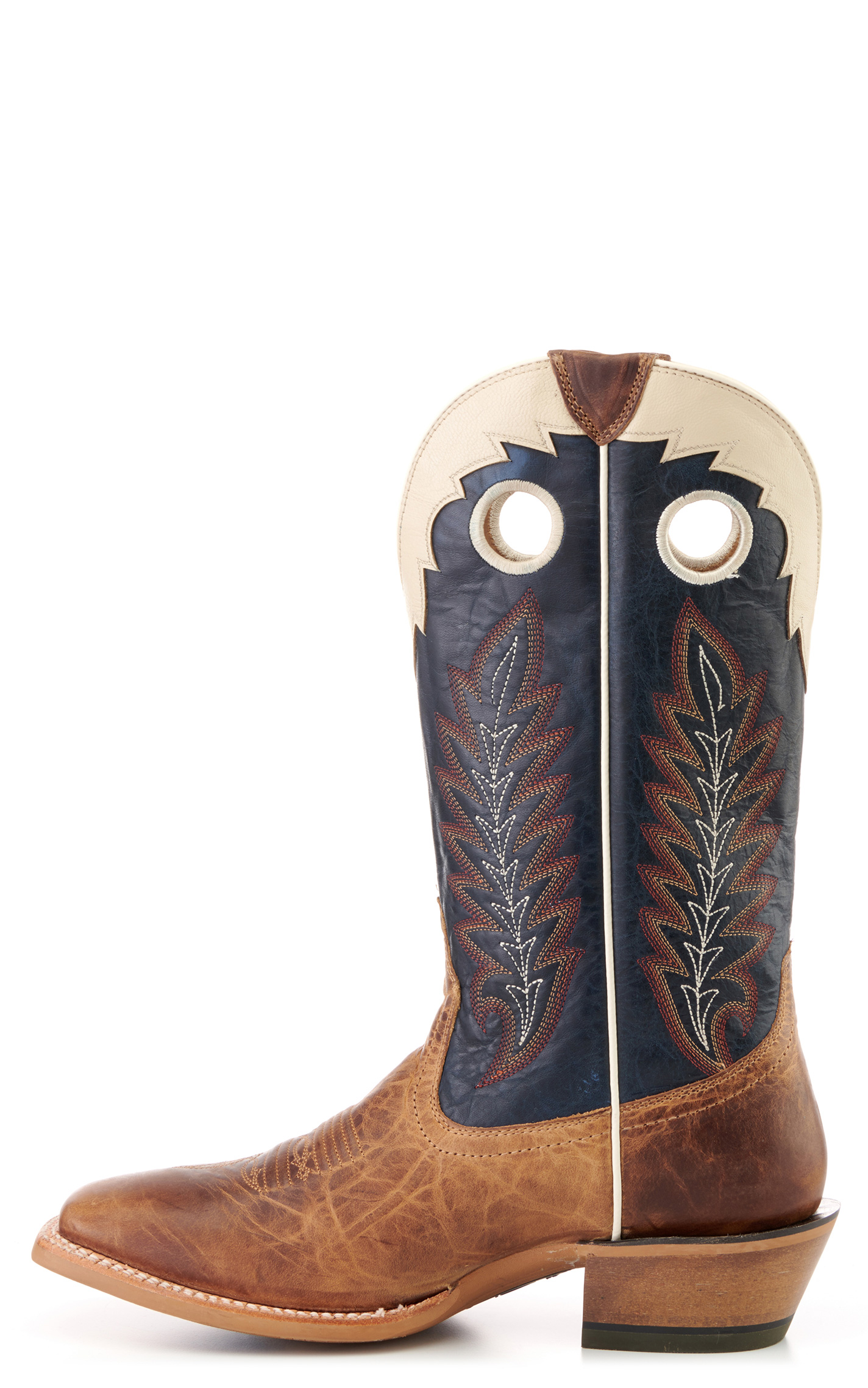Ariat Men's Real Deal Wheat Brown and Navy Wide Square Toe Buckaroo Cowboy Boots - Image 1