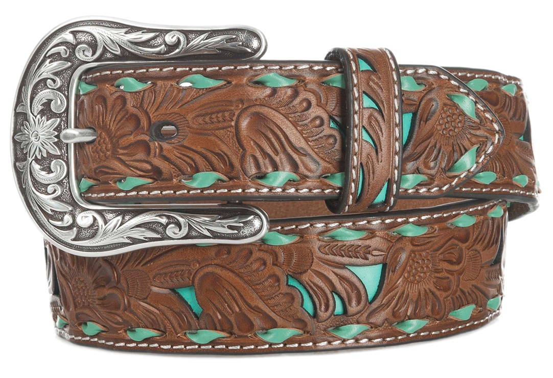 Nocona Women's Brown Embossed with Turquoise Inlay Belt - Image 1
