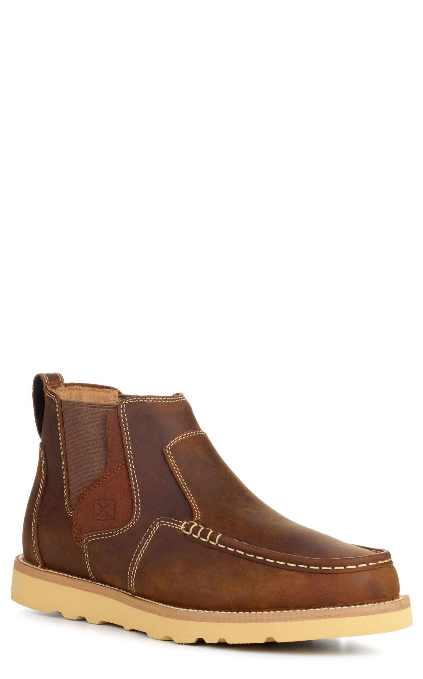 Twisted X Men's Oiled Saddle Brown Moc Toe Chelsea Wedge Shoe - Image 1