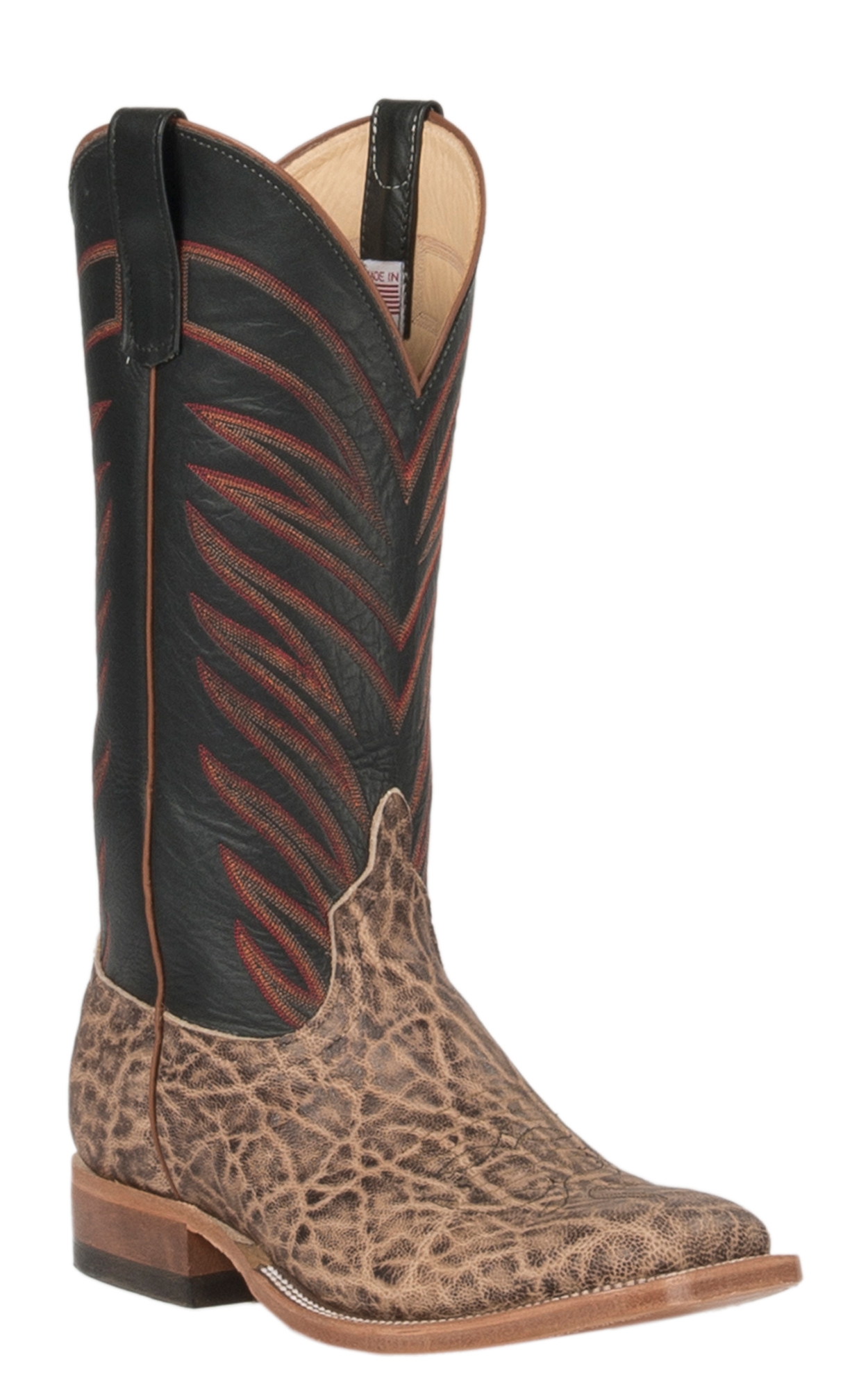 Anderson Bean Men's Terra Vintage Elephant and Black Glaze Kidskin Square Toe Exotic Cowboy Boots - Image 1