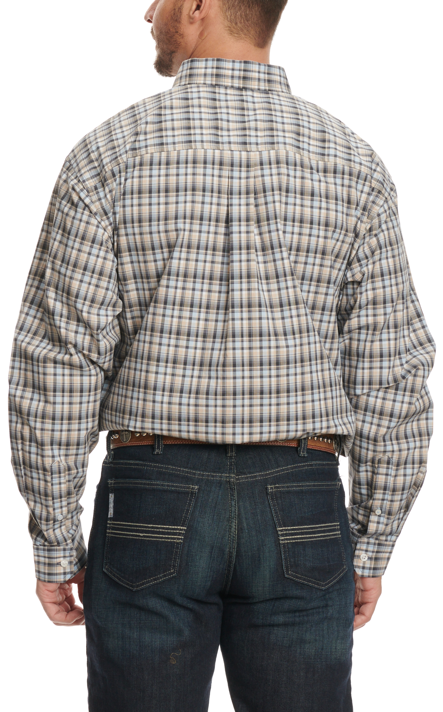 Cinch Men's Pale Blue Latte & Black Plaid Western Shirt - Image 1