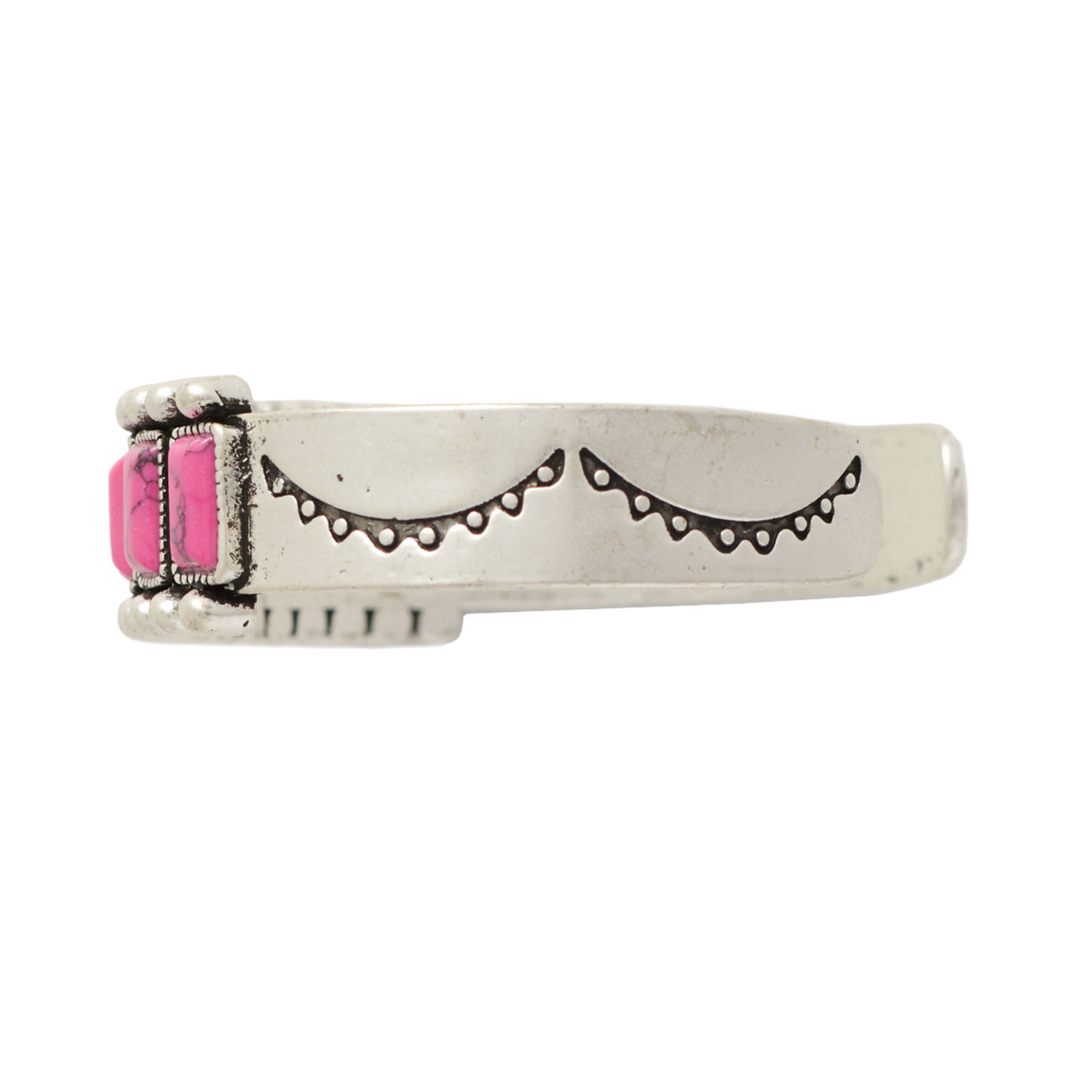 Rockin C Silver Beaded & Pink Stone Cuff Bracelet - Image 1