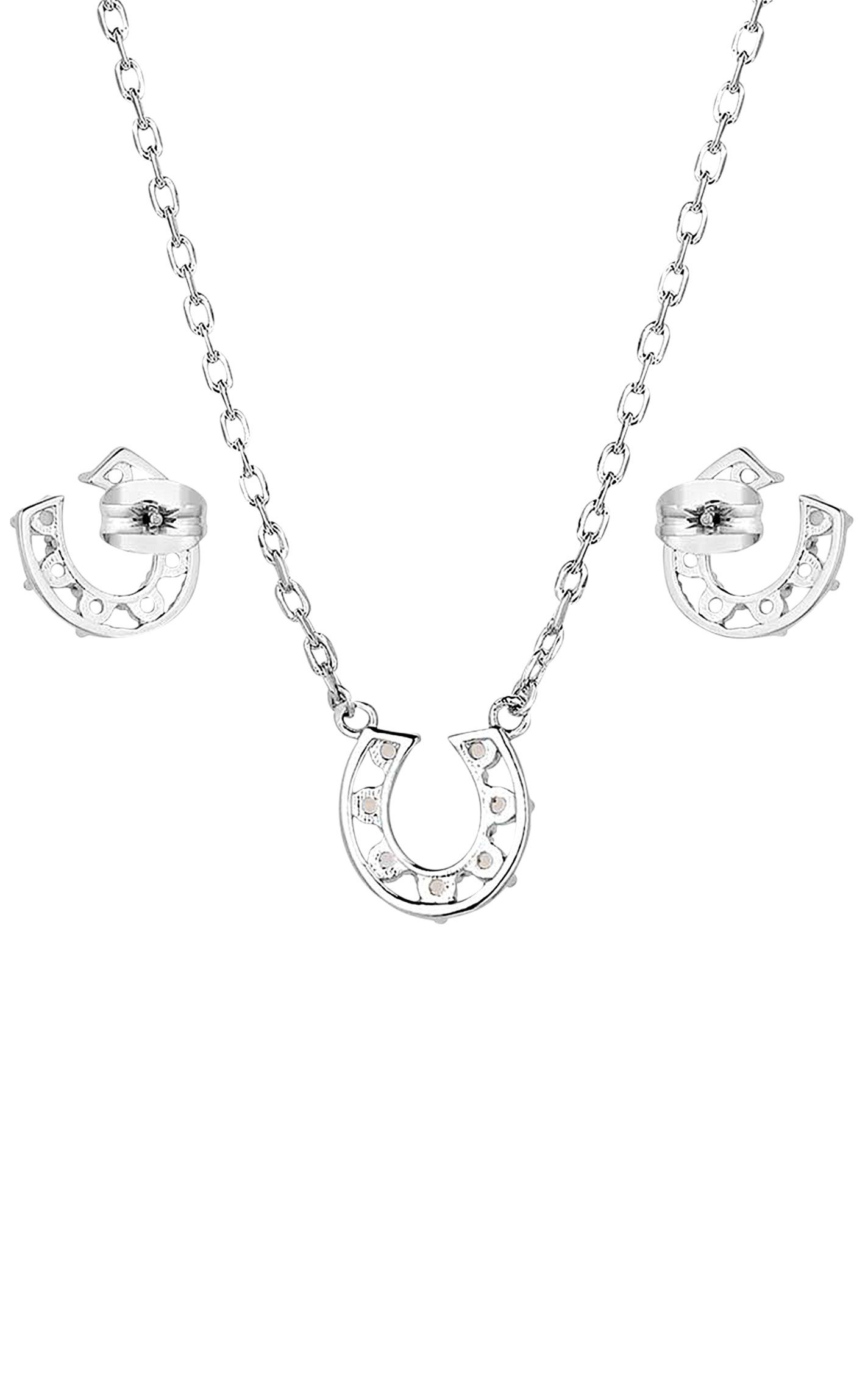 Montana Silversmiths Silver & Tiny Opal Delicate Horseshoe Jewelry Set - Image 1