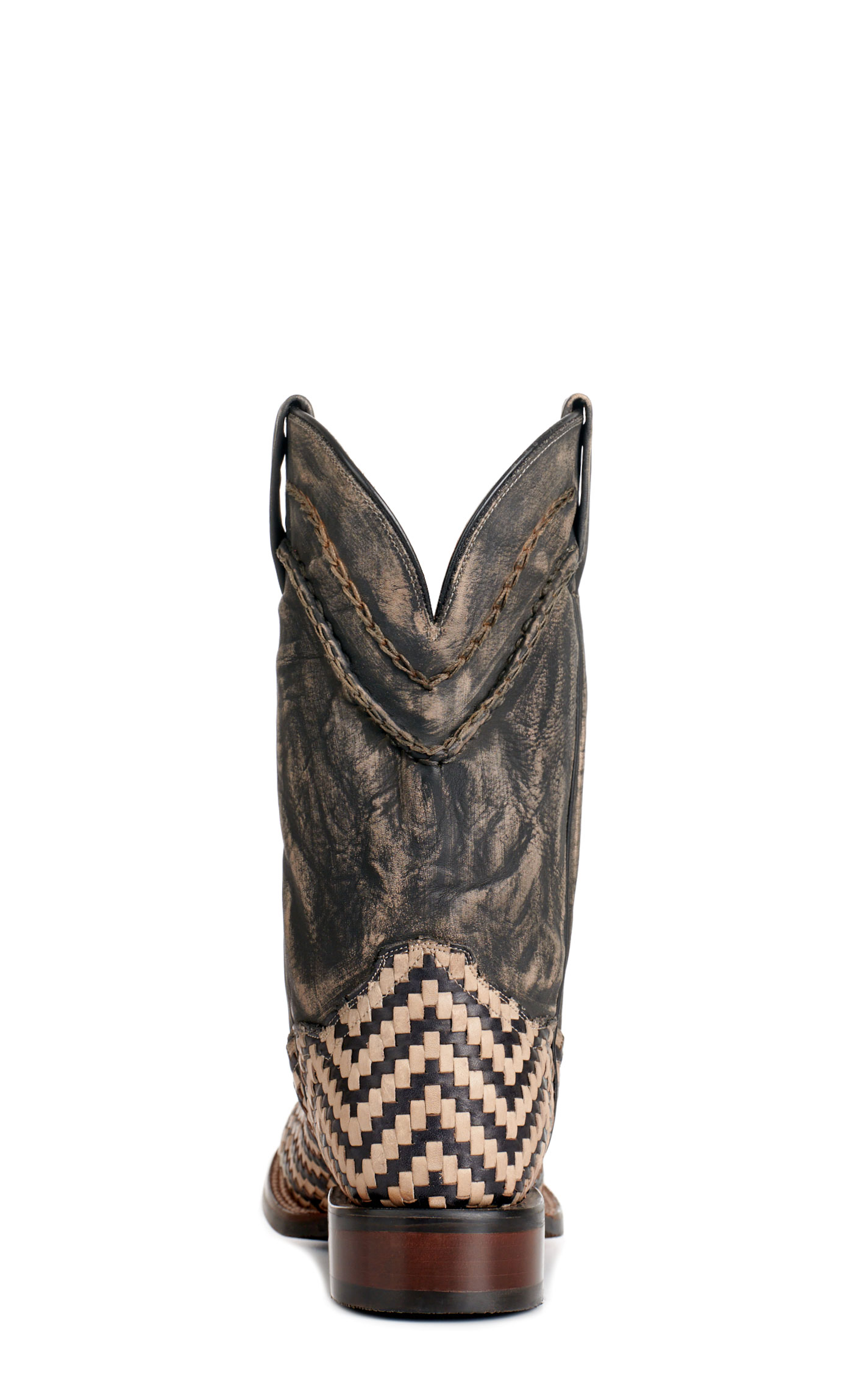 Dan Post Men's Keaton Distressed Black and Basketweave Wide Square Toe Cowboy Boots - Image 1