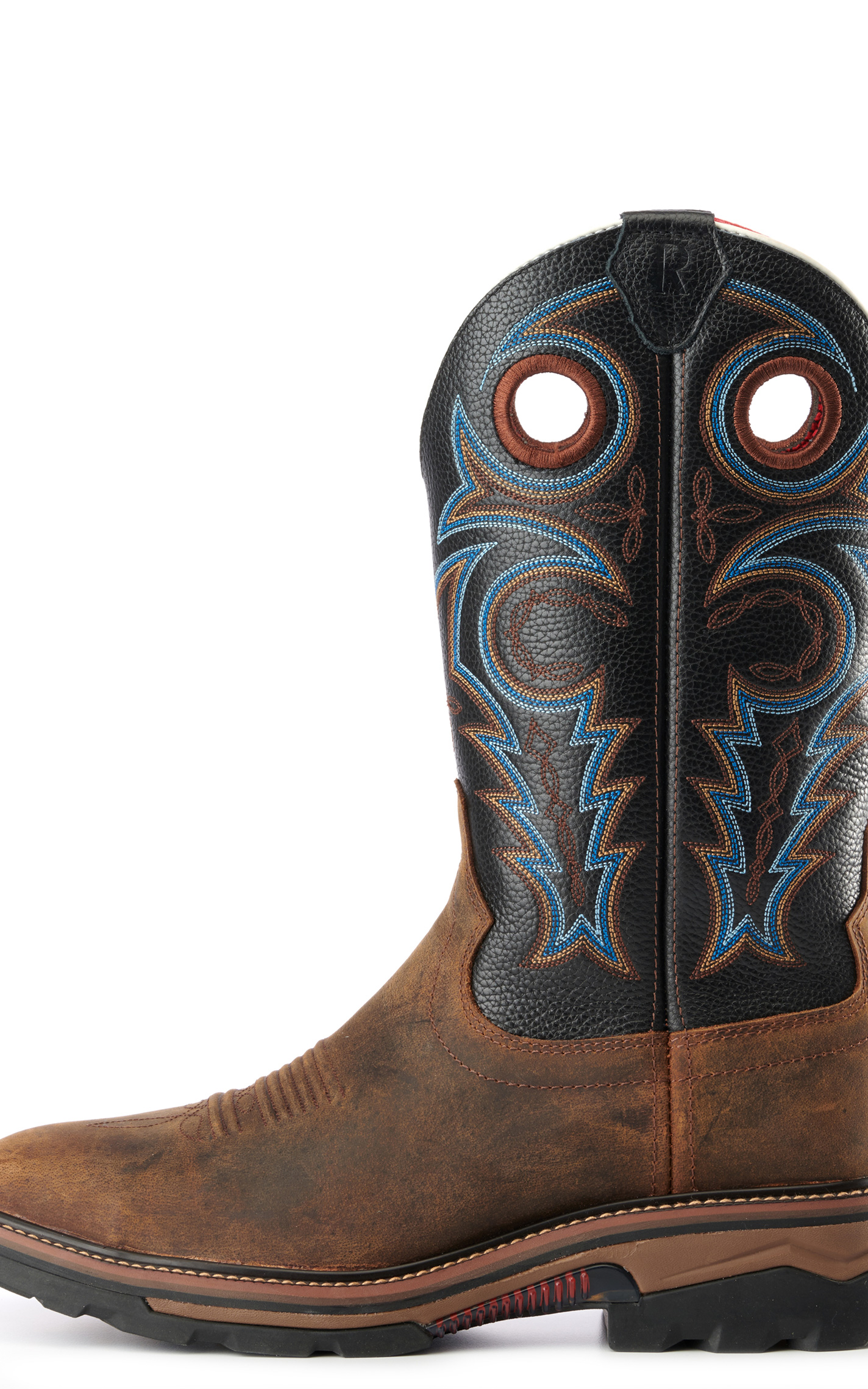 R. Watson Men's Distressed Coffee and Midnight Black Square Toe Work Boots - Image 1