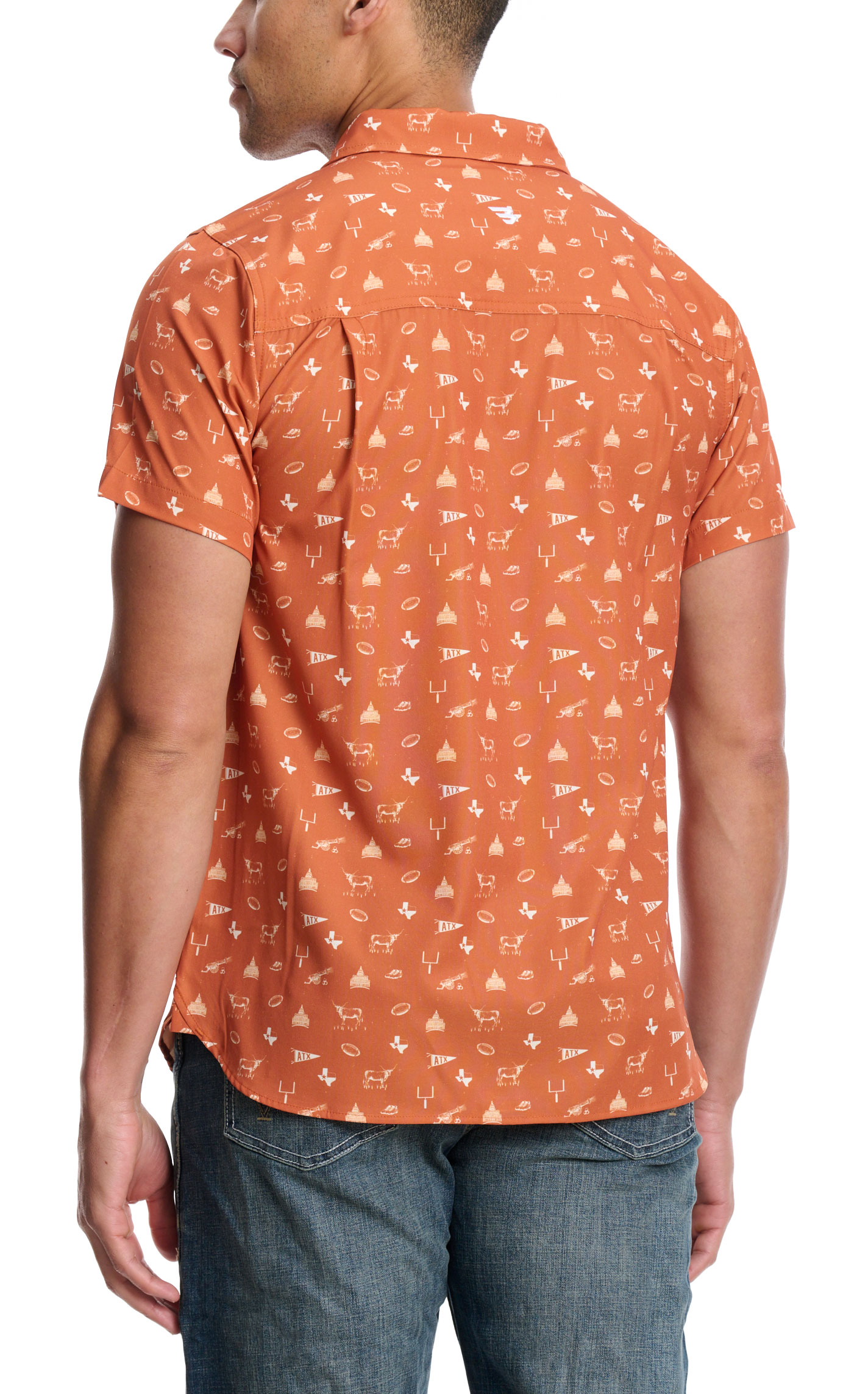 BURLEBO Men's Burnt Orange Longhorn Print Performance Outdoor Shirt - Image 1