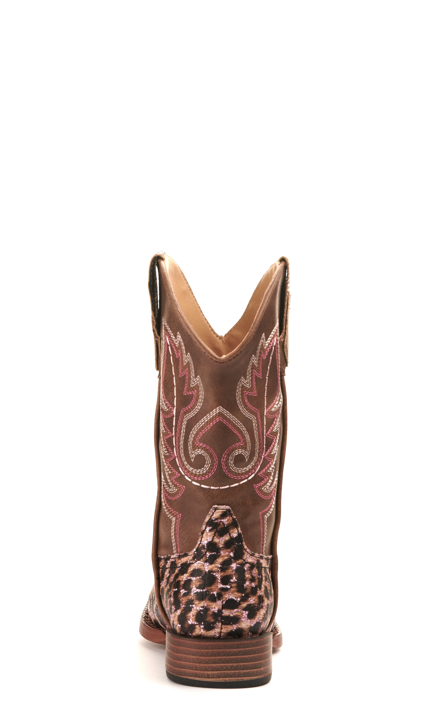 Roper Girl's Brown and Leopard with Pink Glitter Wide Square Toe Cowboy Boot - Image 1