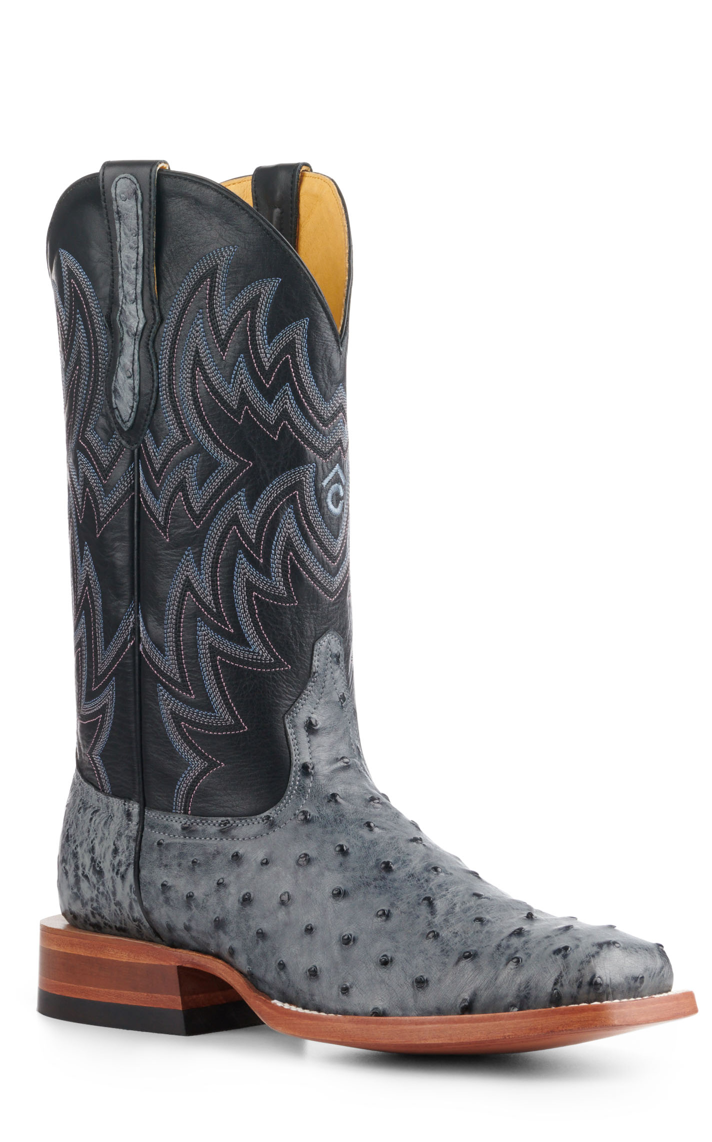 Cavender's Men's Black and Charcoal Full Quill Ostrich Wide Square Toe Exotic Cowboy Boots - Image 1