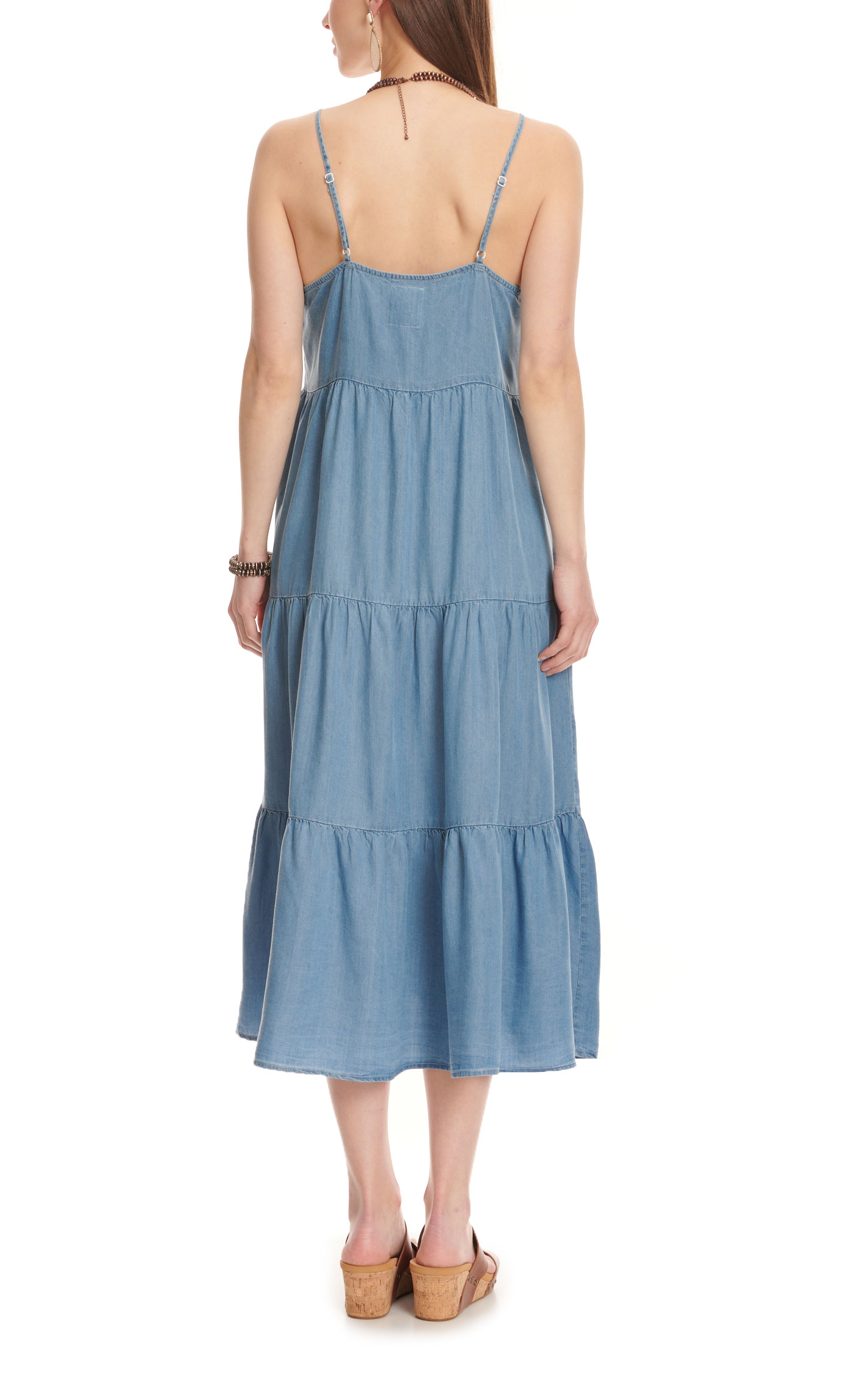 Cotton & Rye Women's Light Denim Thin Strap Tiered Dress - Image 1