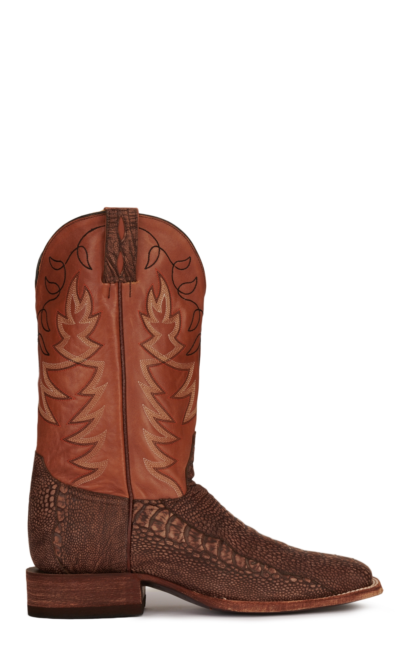 Cavender's Men's Old Coffee Ostrich Leg and Cognac Wide Square Toe Exotic Cowboy Boots - Image 1