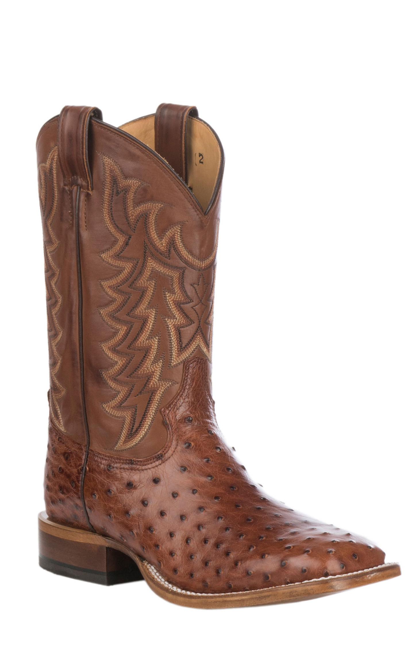 Tony Lama Men's Tan and Brandy Full Quill Ostrich Wide Square Toe Exotic Cowboy Boot - Cavender's Exclusive - Image 1