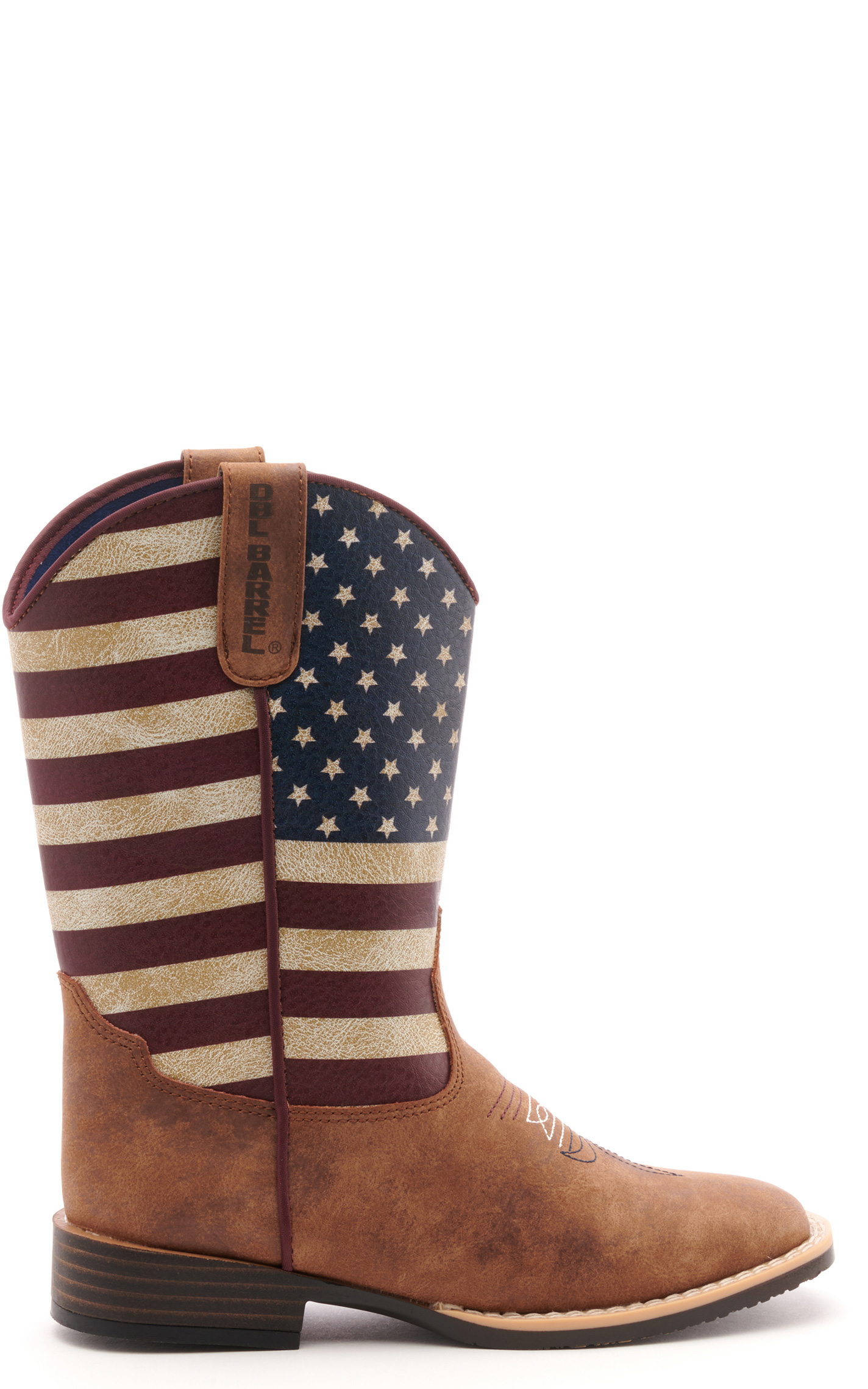 Twister Kids Brown and USA Flag Cowboy Square Toe Boots - Image 1