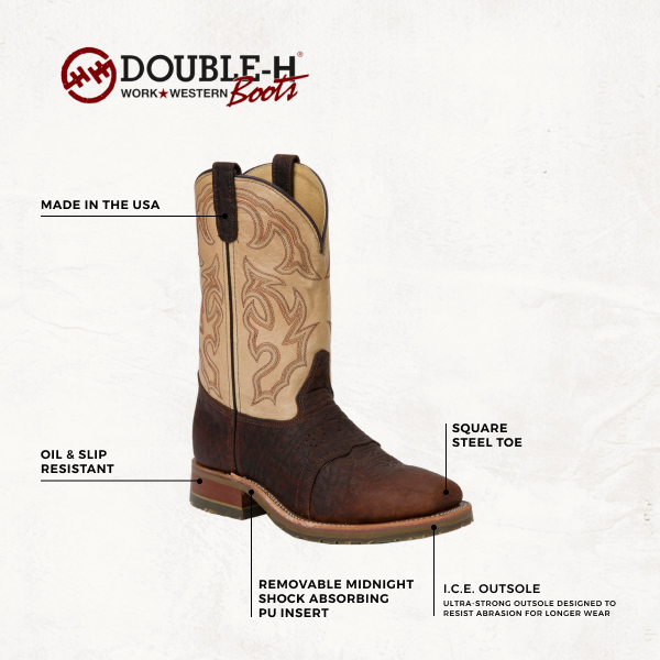 Double H Men's ICE Collection Graham Brown Bison and Taupe Wide Square Steel Toe Work Boot - Image 1