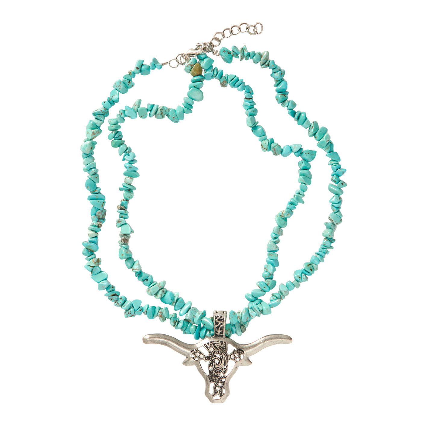 Rockin C Turquoise Beaded 2 Strand Steer Head Necklace - Image 1