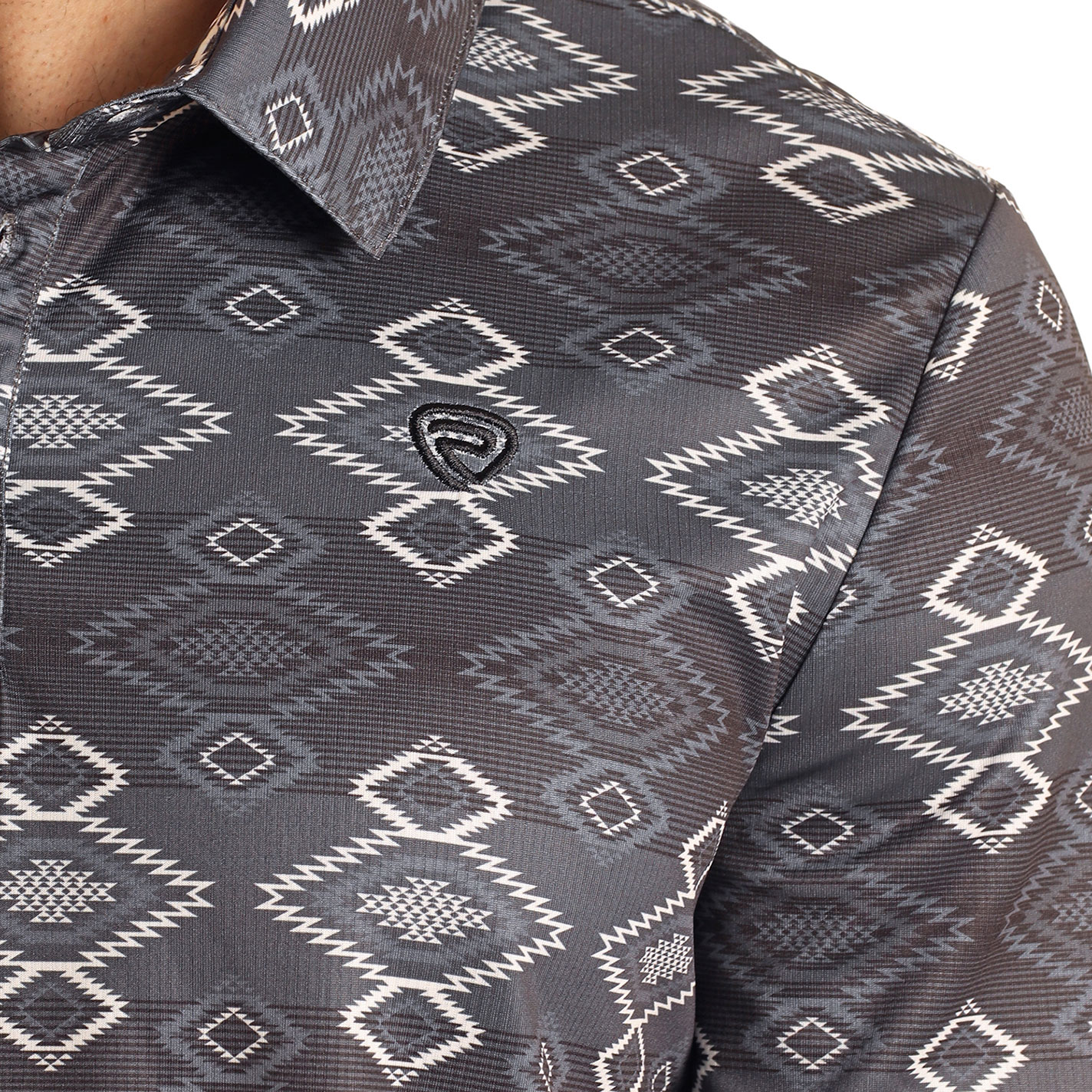 Rock & Roll Men's Black And Gray Aztec Print Polo - Image 1