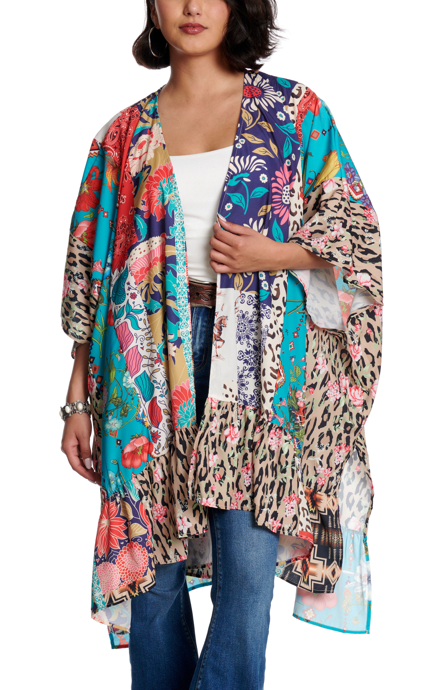 Fashion Express Women's Multicolor Print Kimono - Image 1