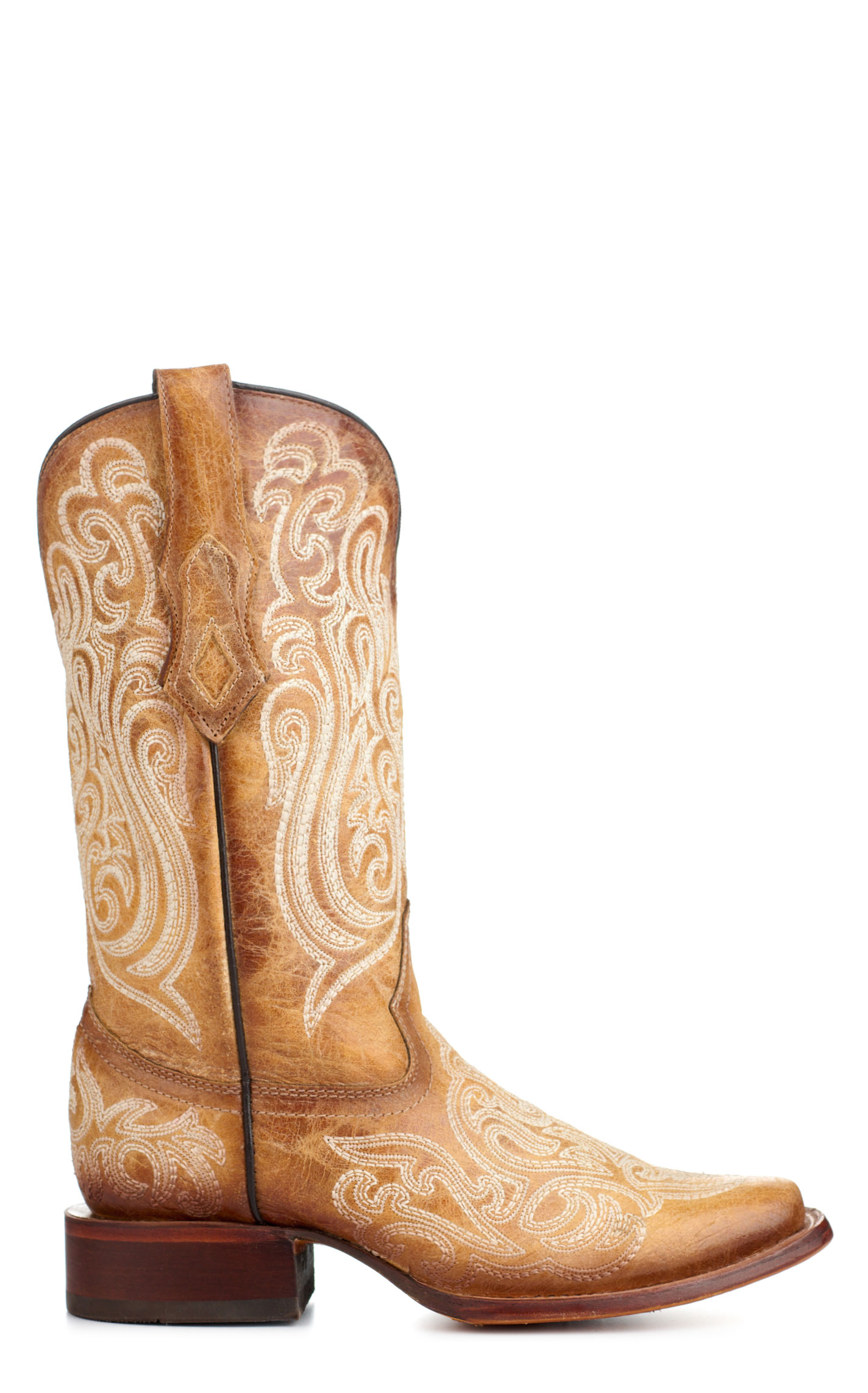 Corral Women's Straw Brown with Luminescent Embroidery Square Toe Cowboy Boots - Image 1
