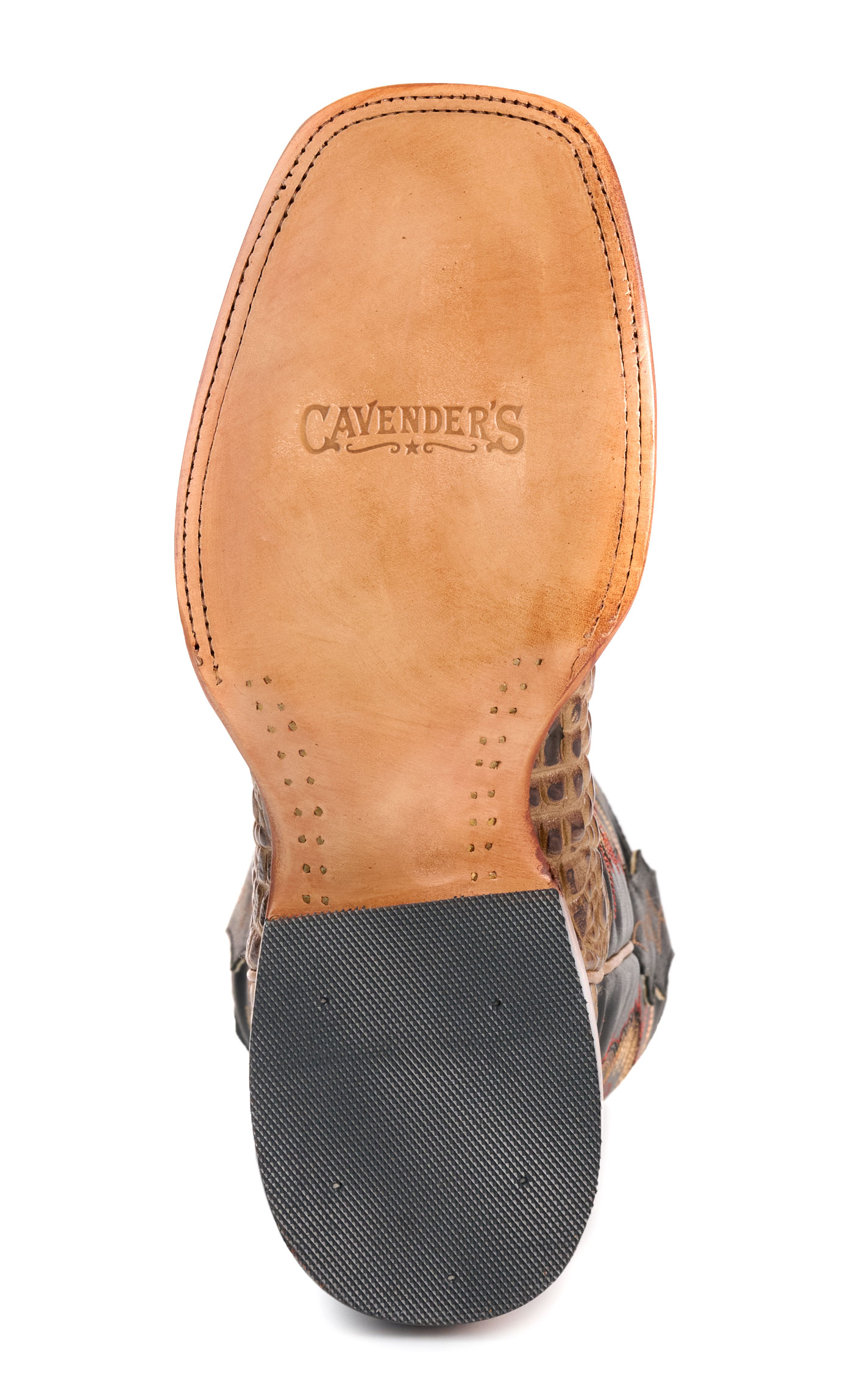 Cavender's Men's Pecan Caiman Print and Black Wide Square Toe Cowboy Boots - Image 1