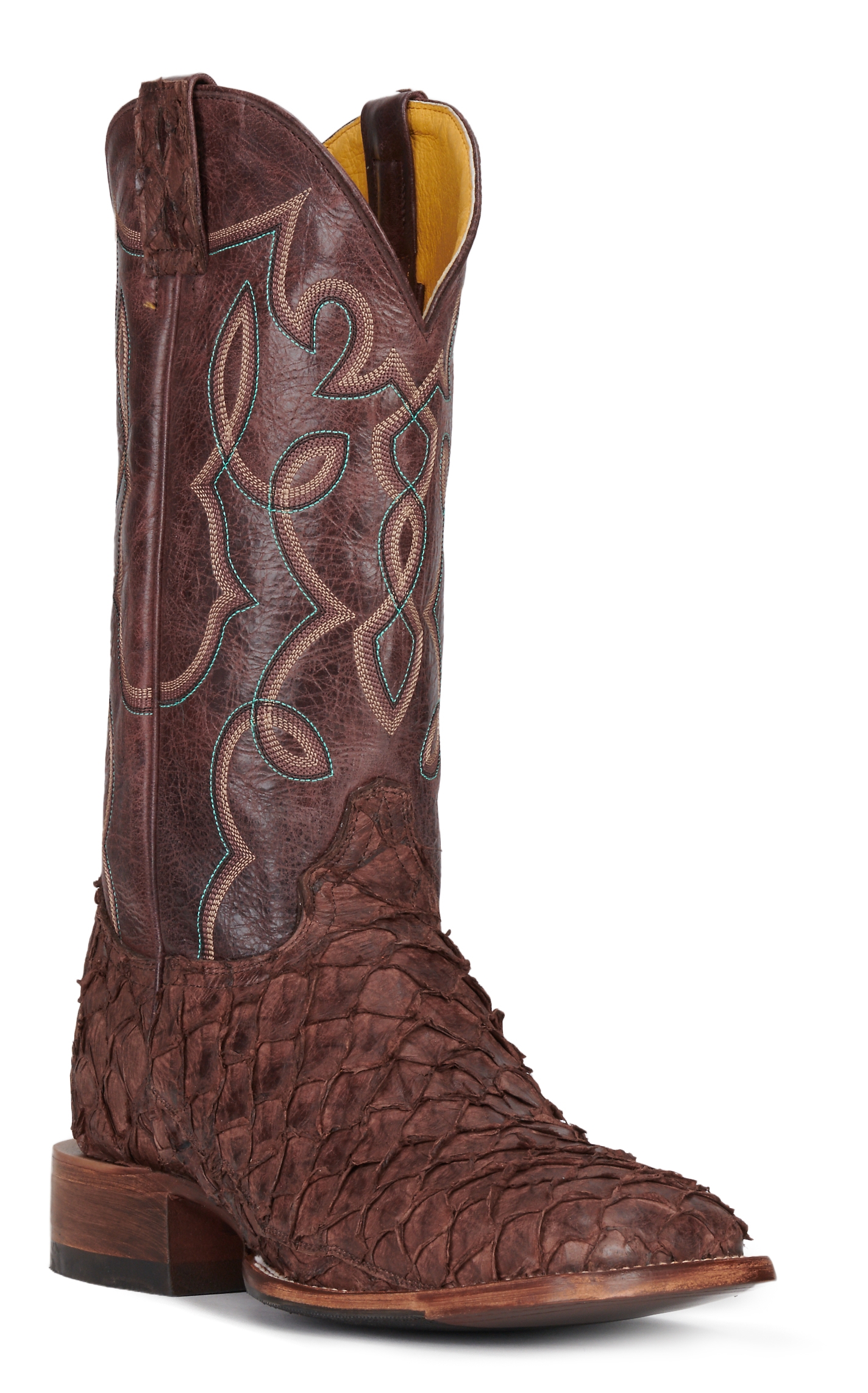 Cavender's Men's Bonham Cigar Pirarucu and Chocolate Wide Square Toe Exotic Cowboy Boots - Image 1