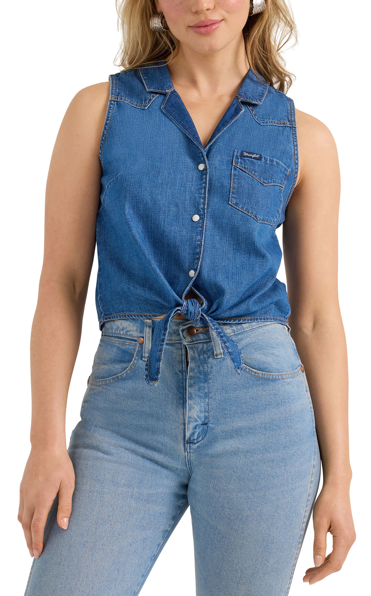 Wrangler Retro Women's Denim Tie-Front Top - Image 1