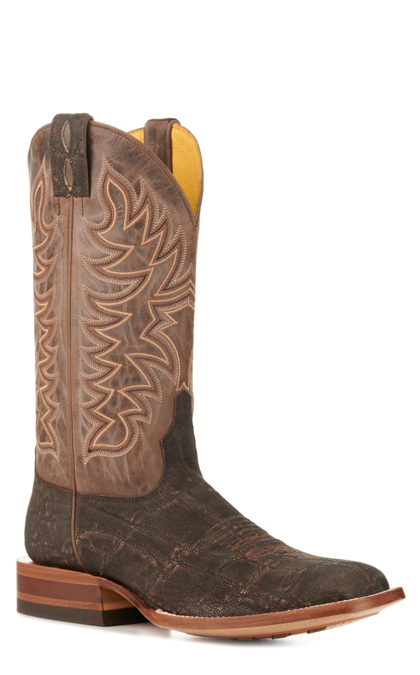 Cavender's Men's Endurance Chocolate and Dark Brown Elephant Wide Square Toe Exotic Cowboy Boots - Image 1