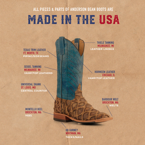 Anderson Bean Men's Blue and Rustic Saddle Brown Big Bass Wide Square Toe Hybrid Exotic Cowboy Boots - Image 1