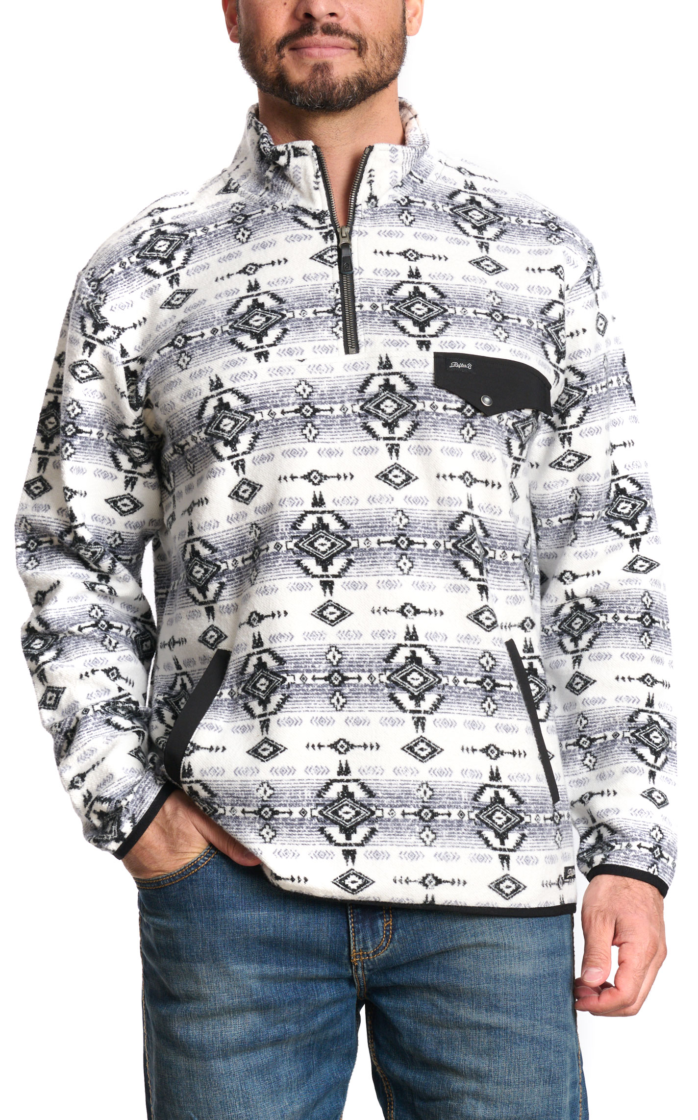 Rafter C Men's Red Dirt Collection White & Black Aztec 1/4 Zip Pullover - Image 1