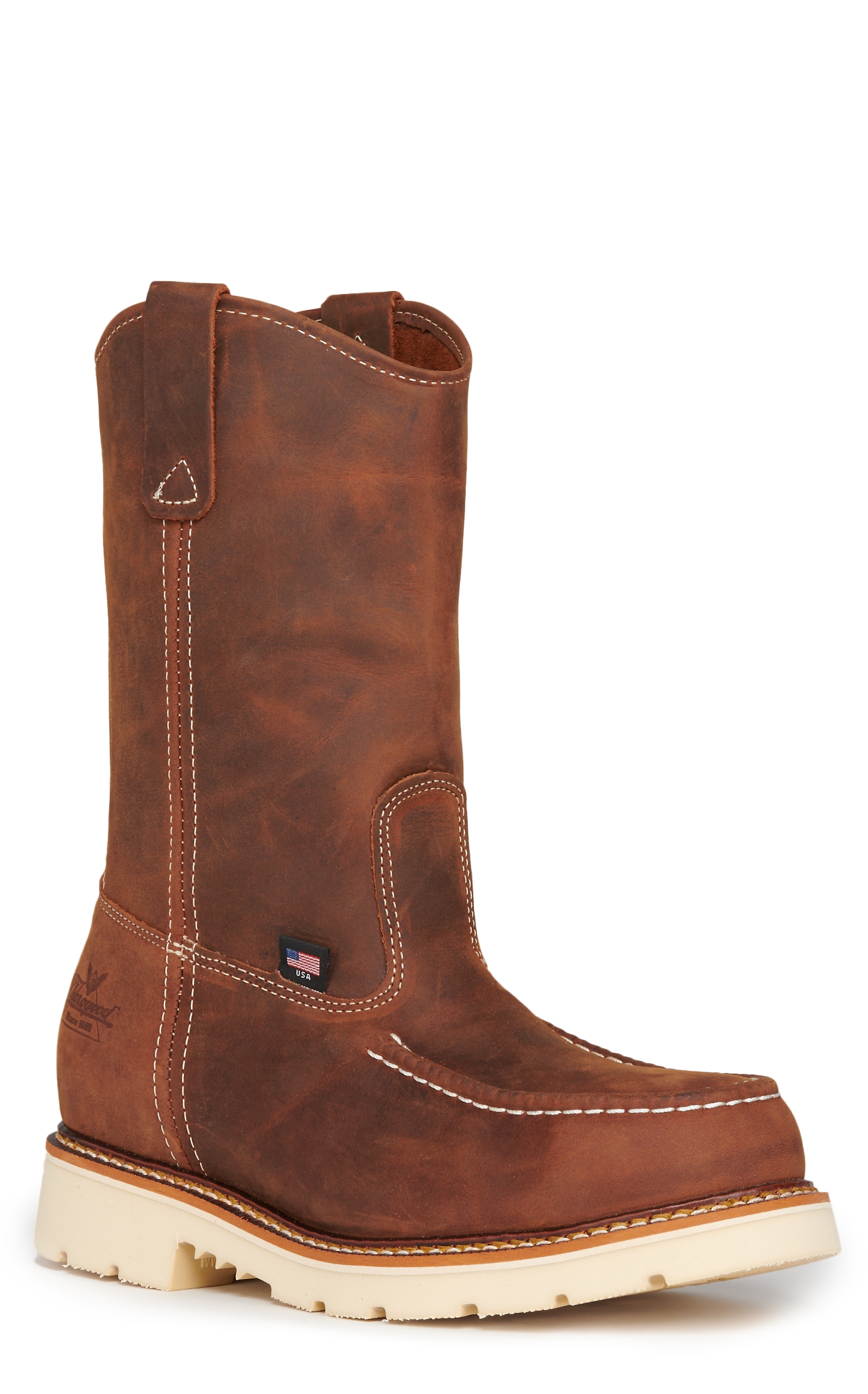 Thorogood Men's American Heritage Trail Crazy Horse Steel Moc Toe Wellington Work Boots - Image 1