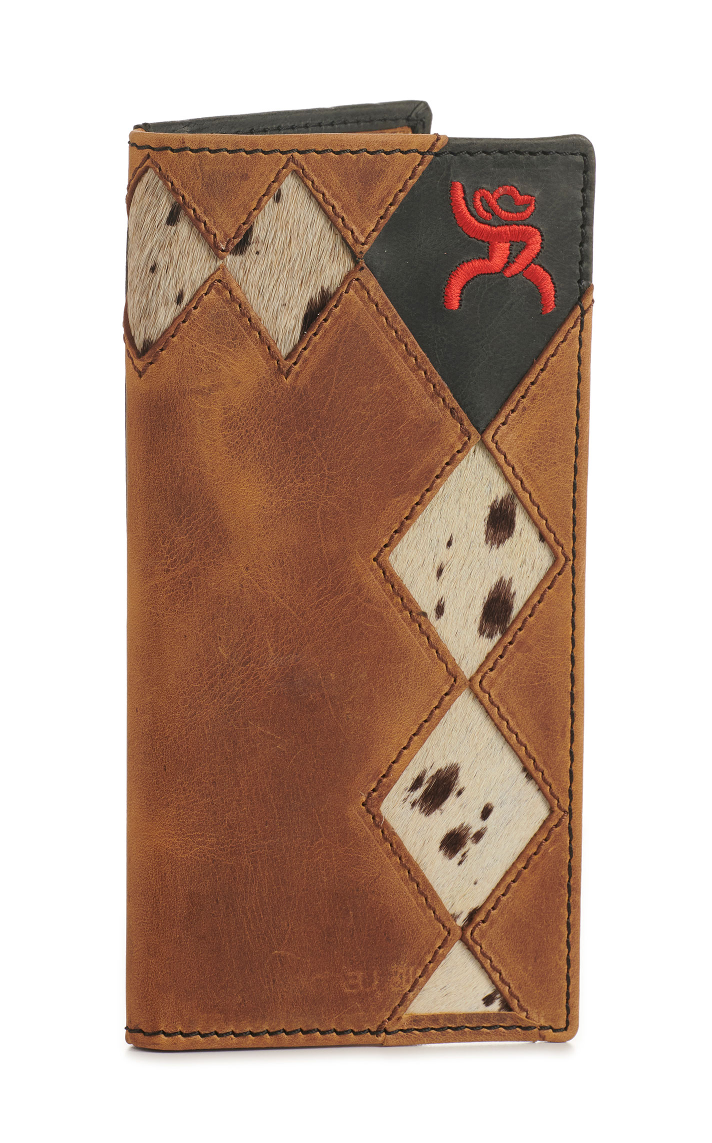 Hooey Men's Tan and Black with Diamond Patchwork Cowhide Rodeo Wallet / Checkbook Cover - Image 1