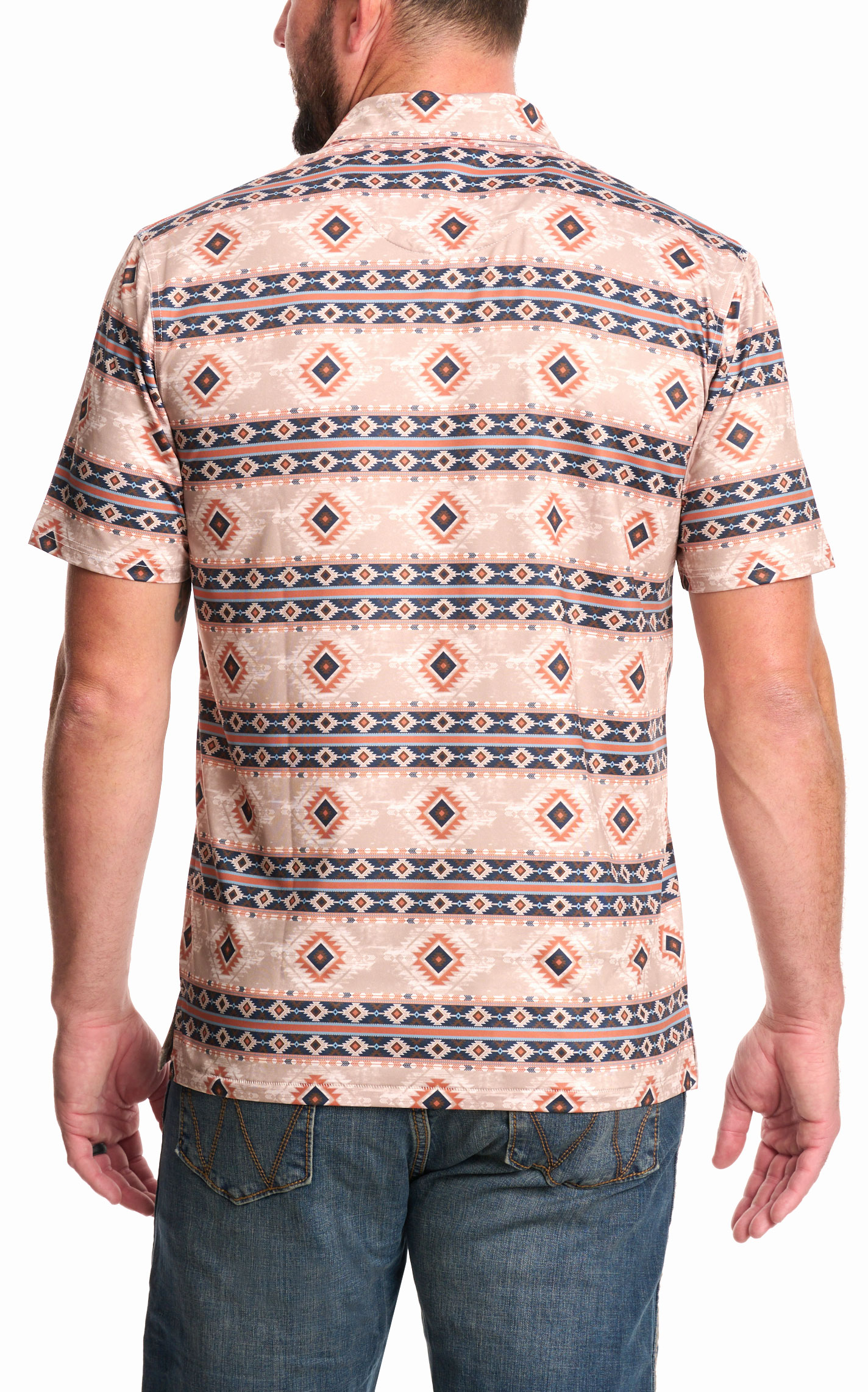 Rafter C Men's Navy Aztec Print Polo Shirt - Image 1