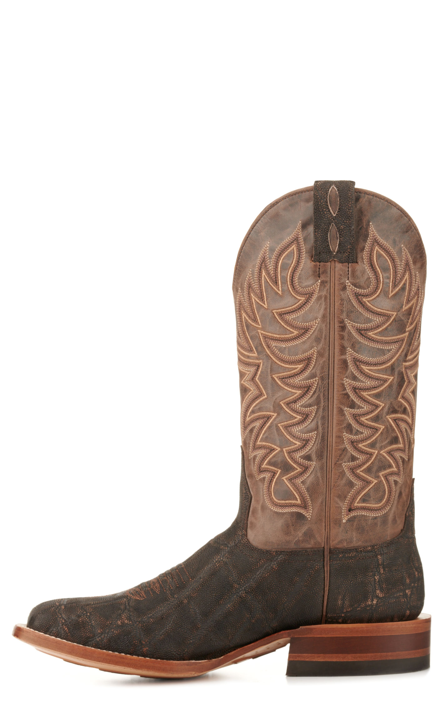 Cavender's Men's Endurance Chocolate and Dark Brown Elephant Wide Square Toe Exotic Cowboy Boots - Image 1