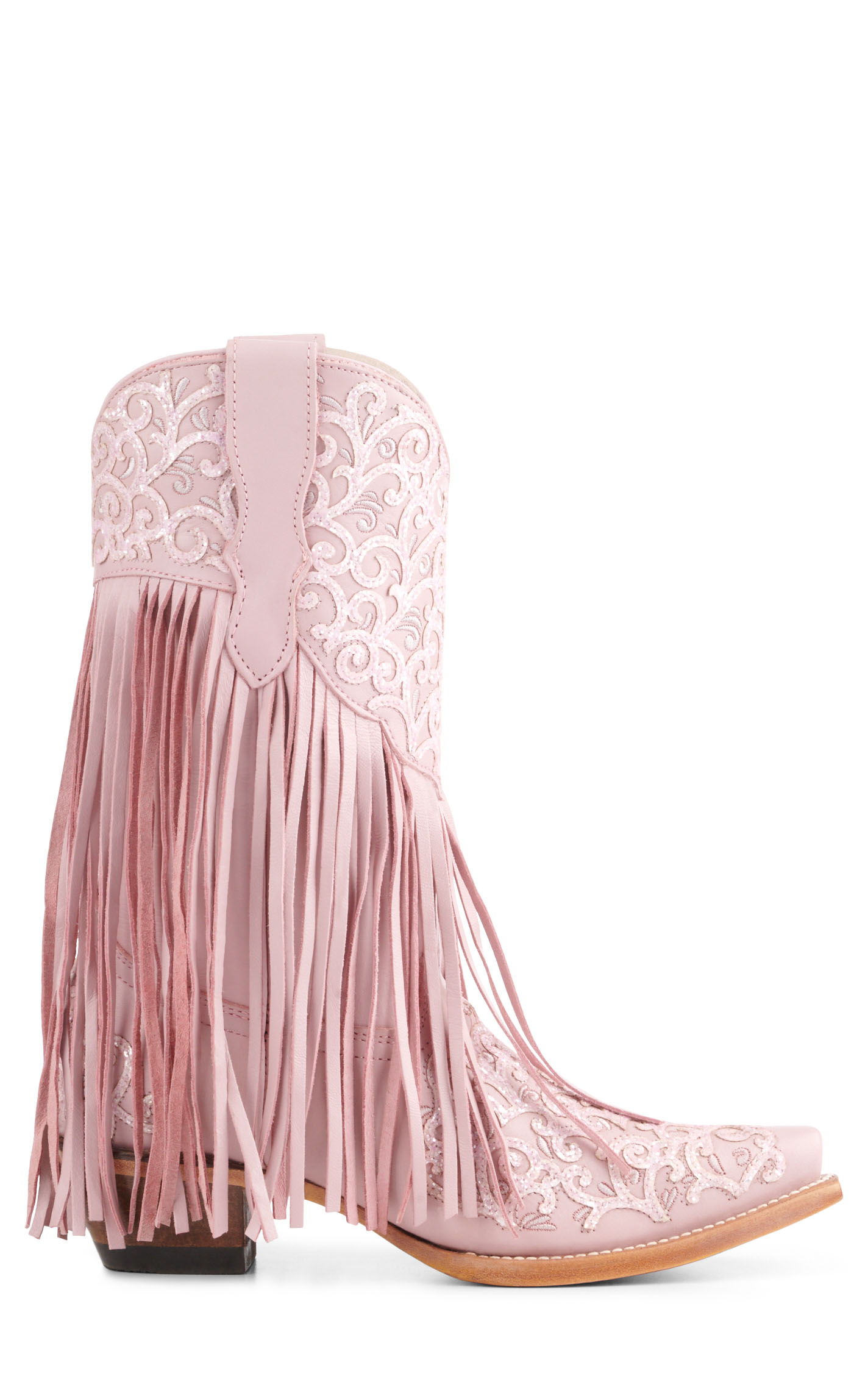Corral Girls' Pink with Glitter Overlay and Fringe Snip Toe Cowboy Boots - Image 1