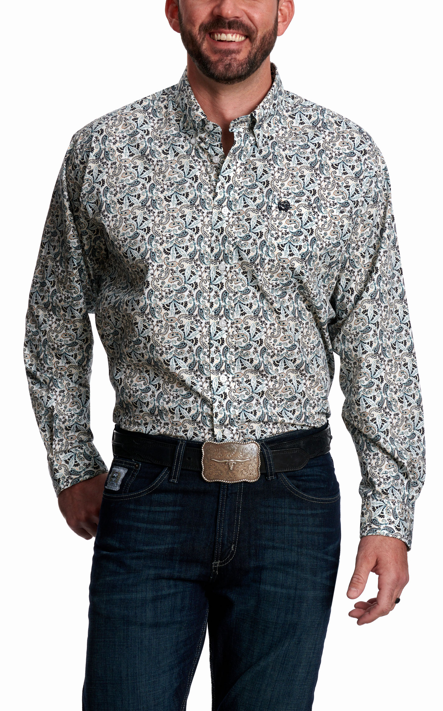 Cinch Men's Black & Blue Paisley Western Shirt - Image 1