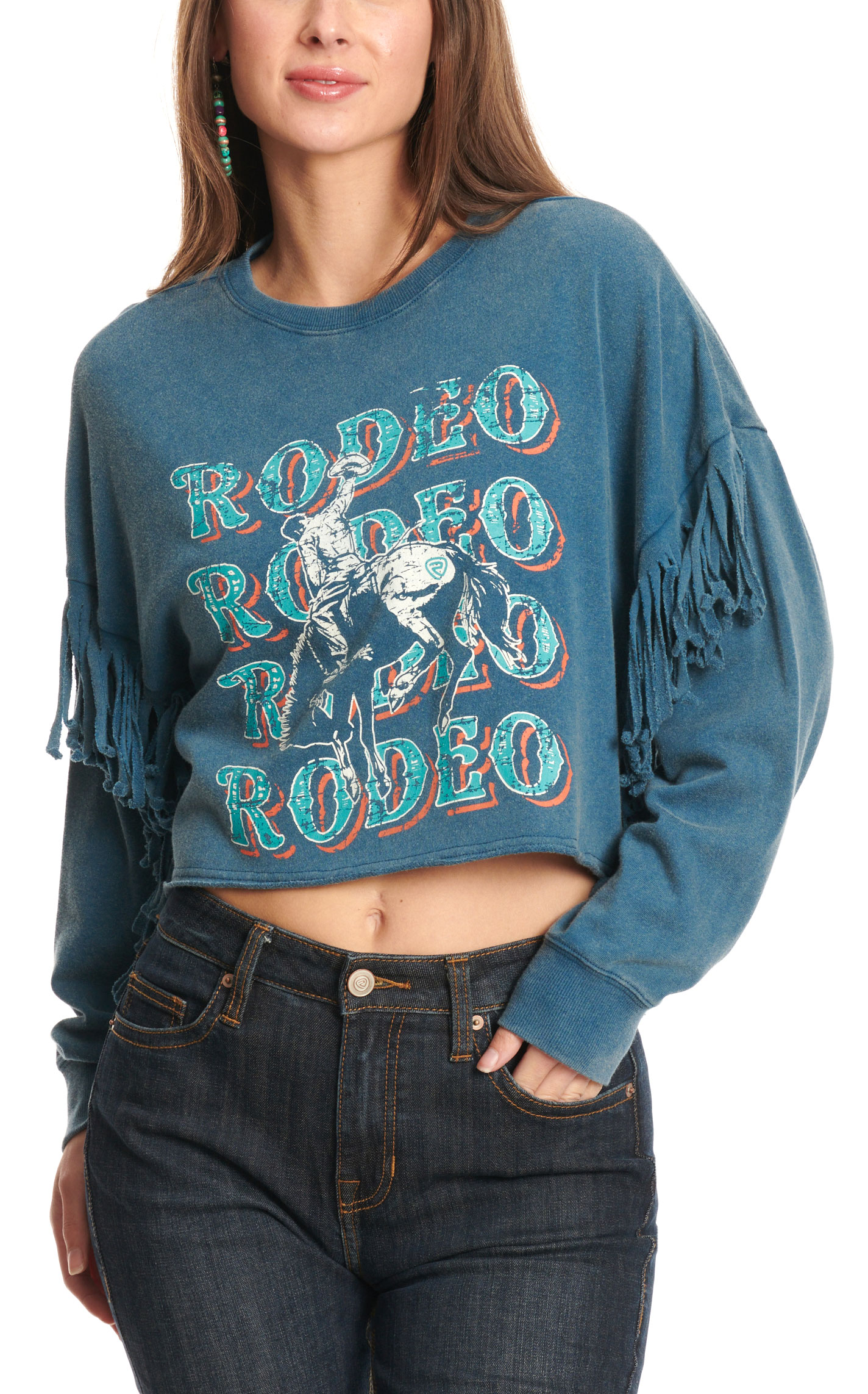Rock & Roll Denim Women's Denim Blue Boxy Fringed Pullover - Image 1