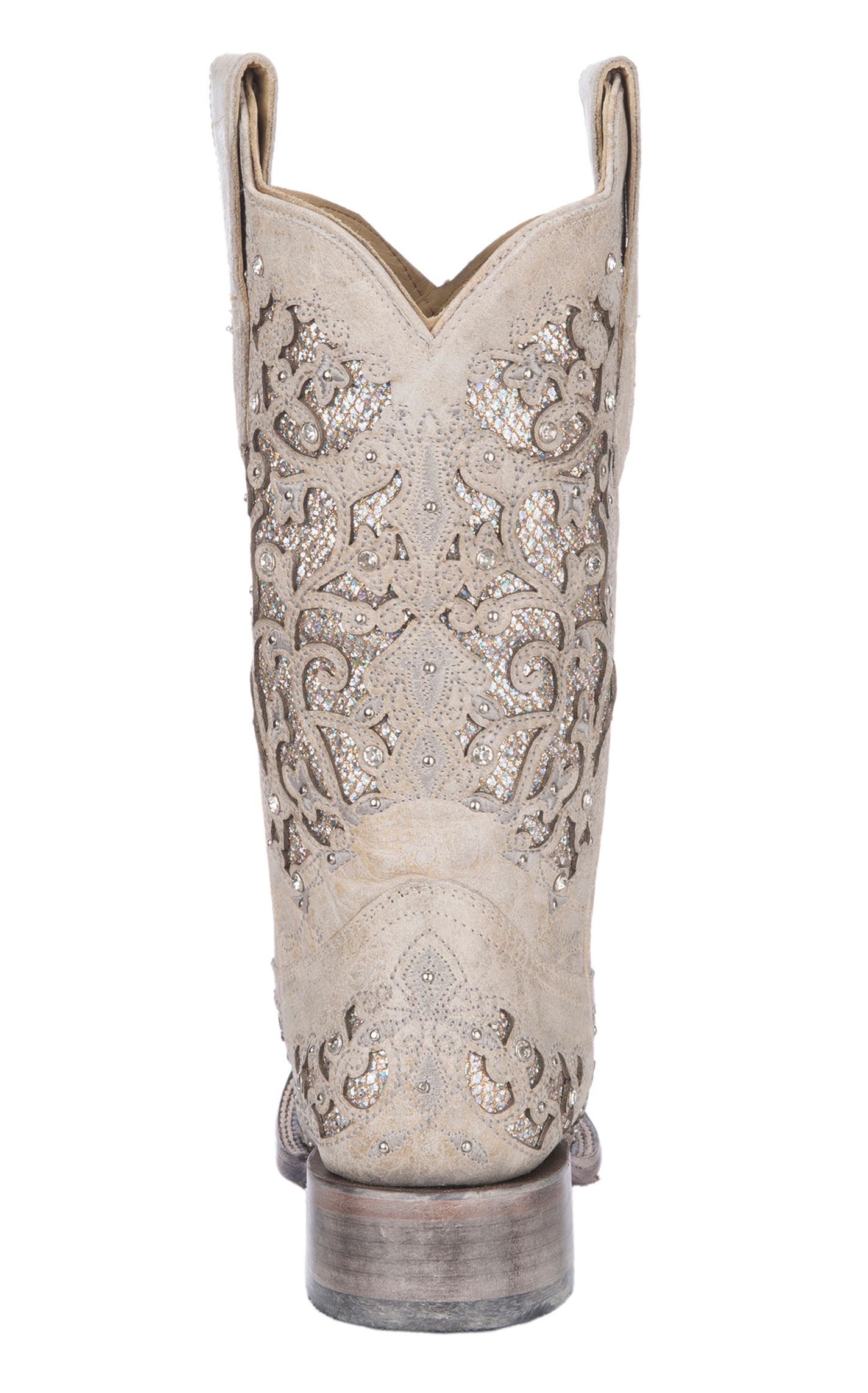 Corral Women's White with White Glitter & Crystals Inlay Wedding Square Toe Cowboy Boots - Image 1