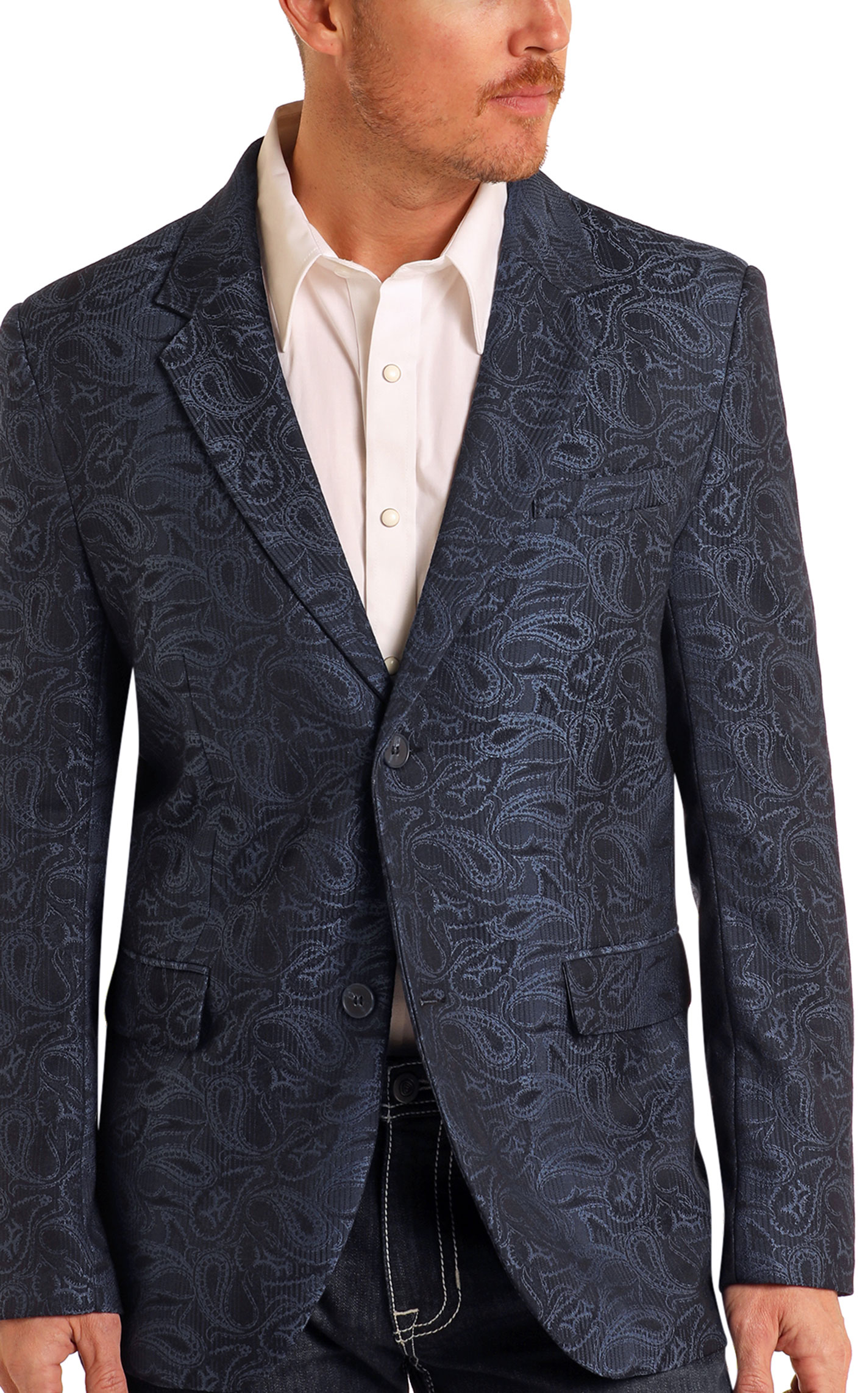 Rock & Roll Denim Men's Jacquard Navy Paisley Sports Coat - Image 2