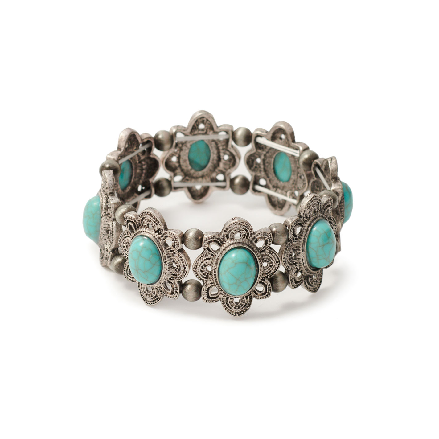 Rockin C Silver & Turquoise Ovals Stretch Bracelet - Image 1