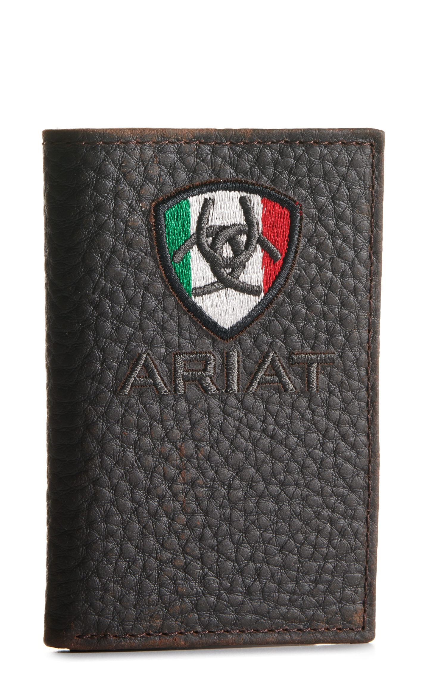 Ariat Men's Rowdy Dark Brown Mexico Flag Embroidered Logo Trifold Wallet - Image 1