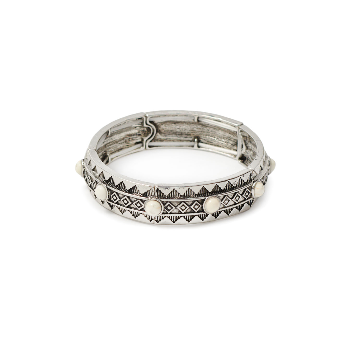 Rockin C Silver & Cream Thin Panel Stretch Bracelet - Image 1