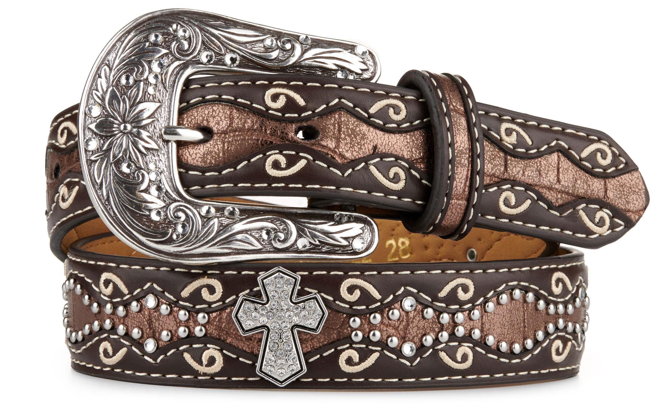 Ariat Girls' Brown & Bronze Cross Belt - Image 1