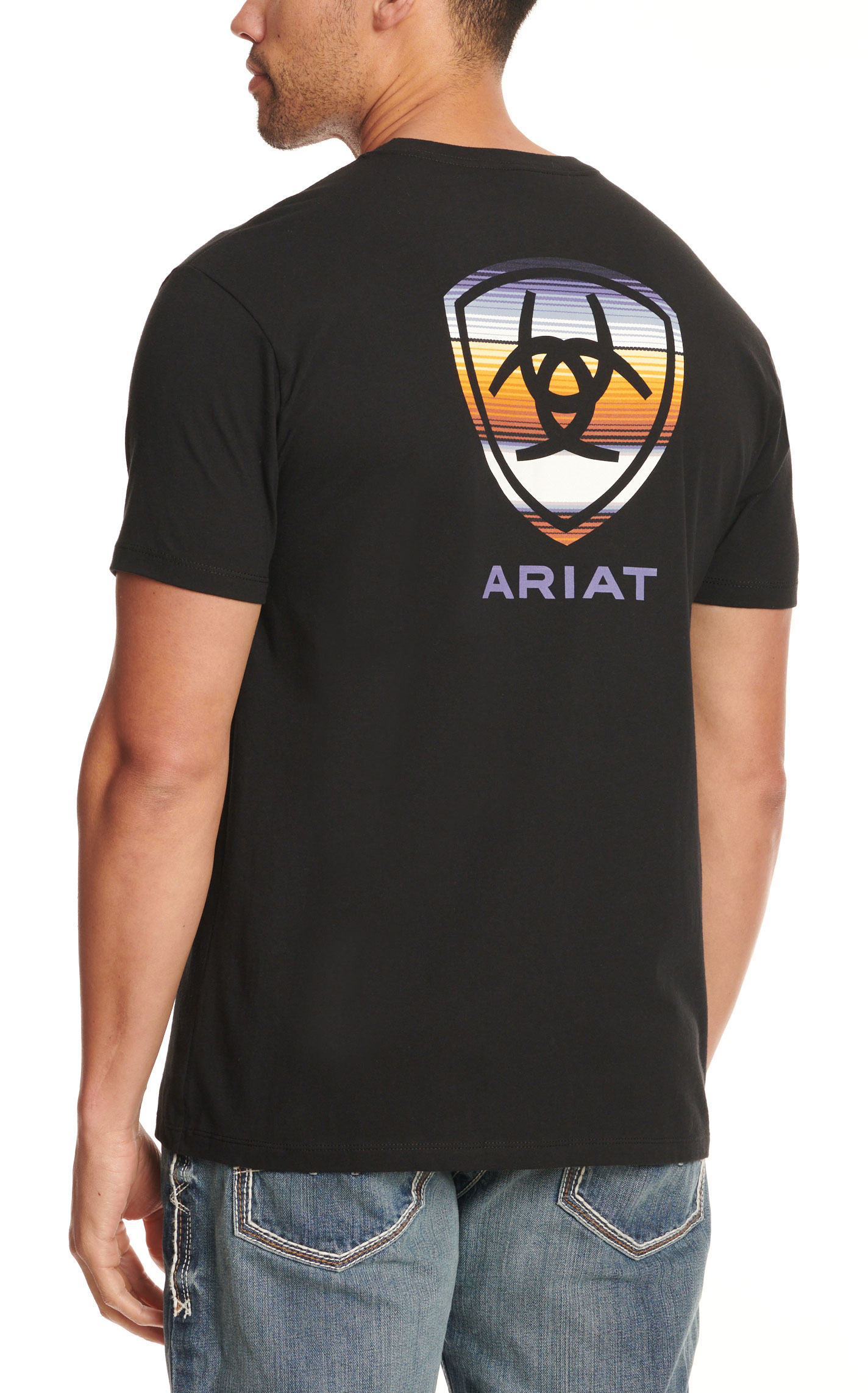 Ariat Men's Black with Sunset Serape Shield Logo Graphic Short Sleeve T-Shirt - Image 1