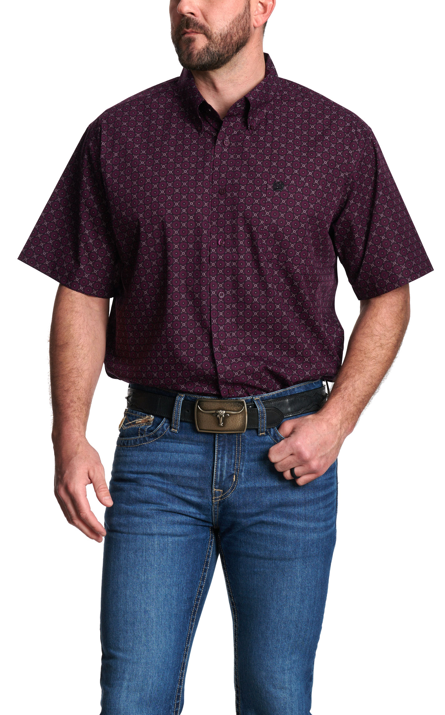 Cinch Men's Eggplant Geo Print Western Shirt - Image 1