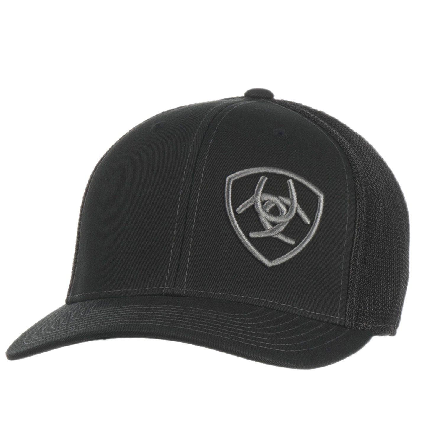 Ariat Black with Gray Logo Mesh Snap Back Cap - Image 1