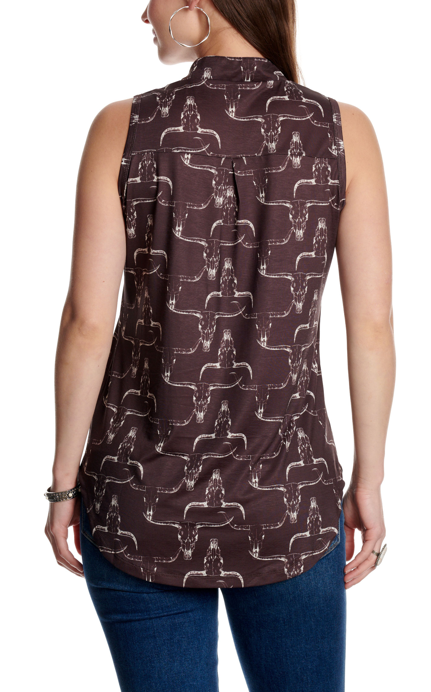 Cowgirl Hardware Women's Dark Chocolate Skull Print Top - Image 3